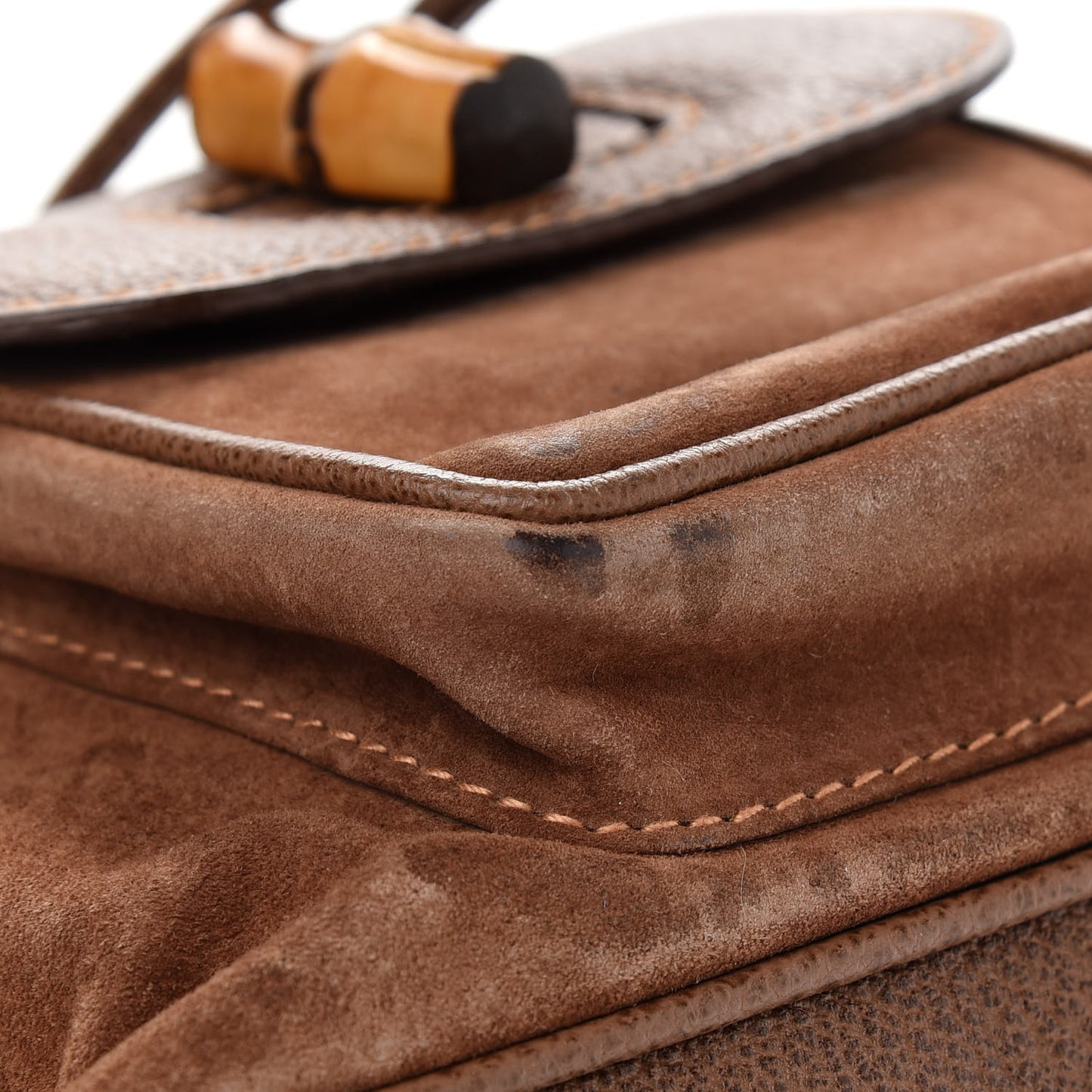 Suede Calfskin Bamboo Backpack Brown
