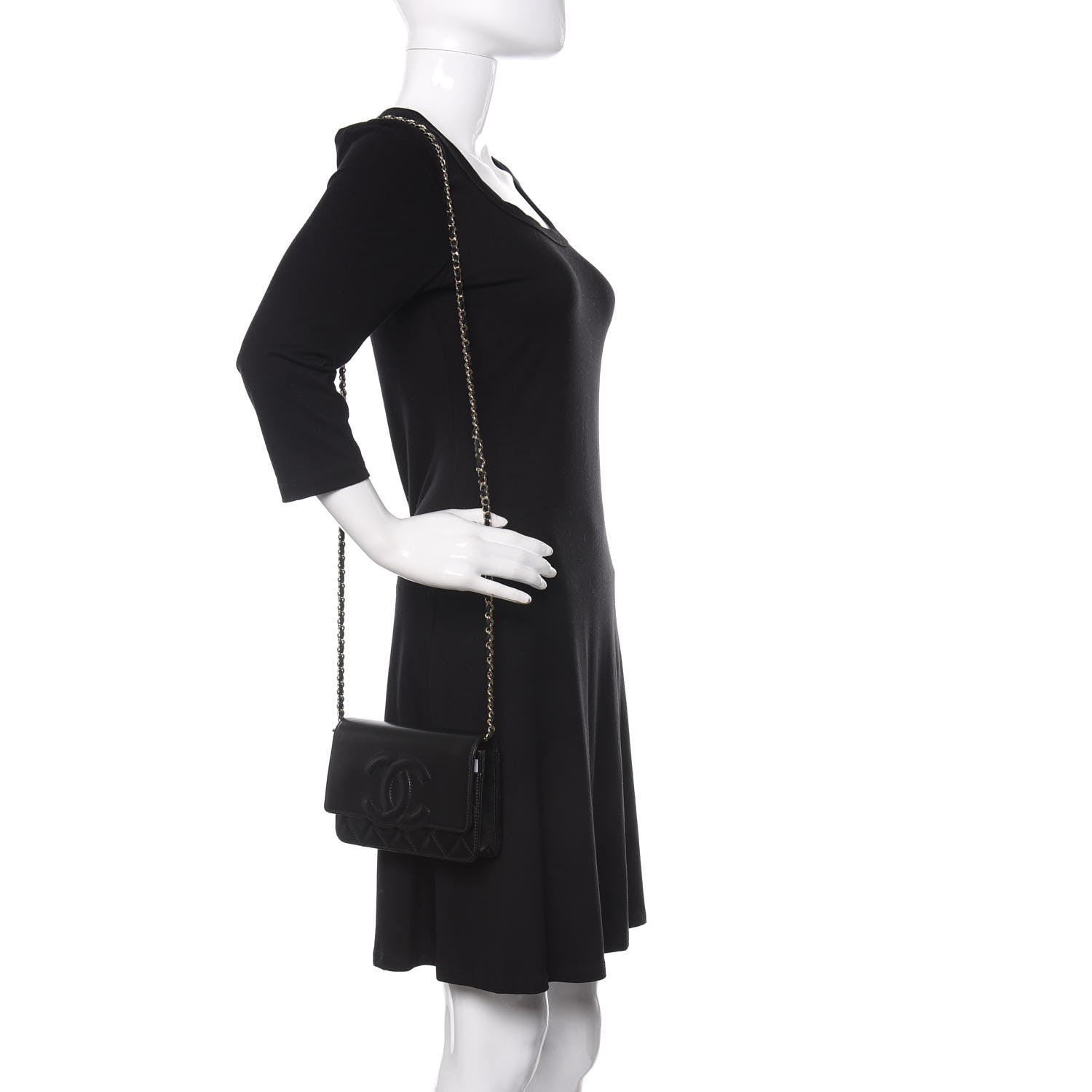 Chanel Goatskin Quilted Timeless CC Wallet On Chain WOC Black 2 of 14