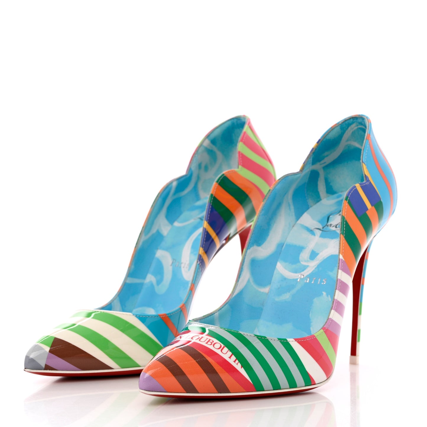 Patent Striped Print Hot Chick 100 Pumps 38 Multicolor