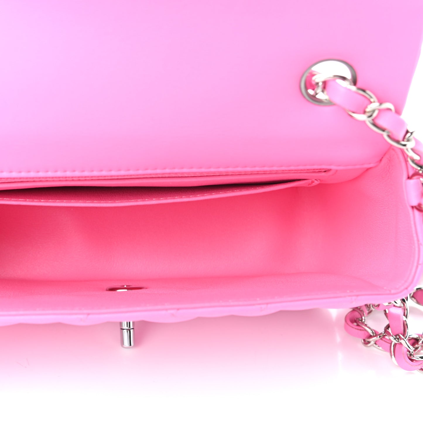 Lambskin Quilted Mini Rectangular Flap Neon Pink