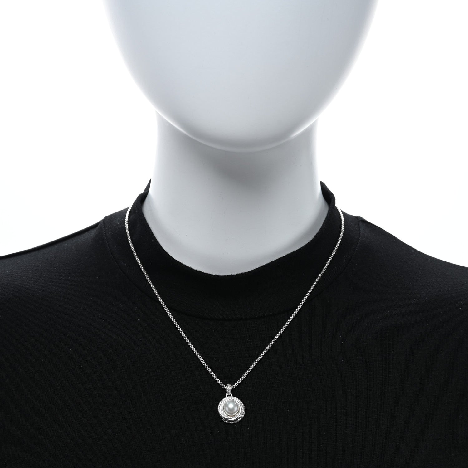 David Yurman Sterling Silver Diamond Pearl 8mm Crossover Pendant Necklace 3 of 4