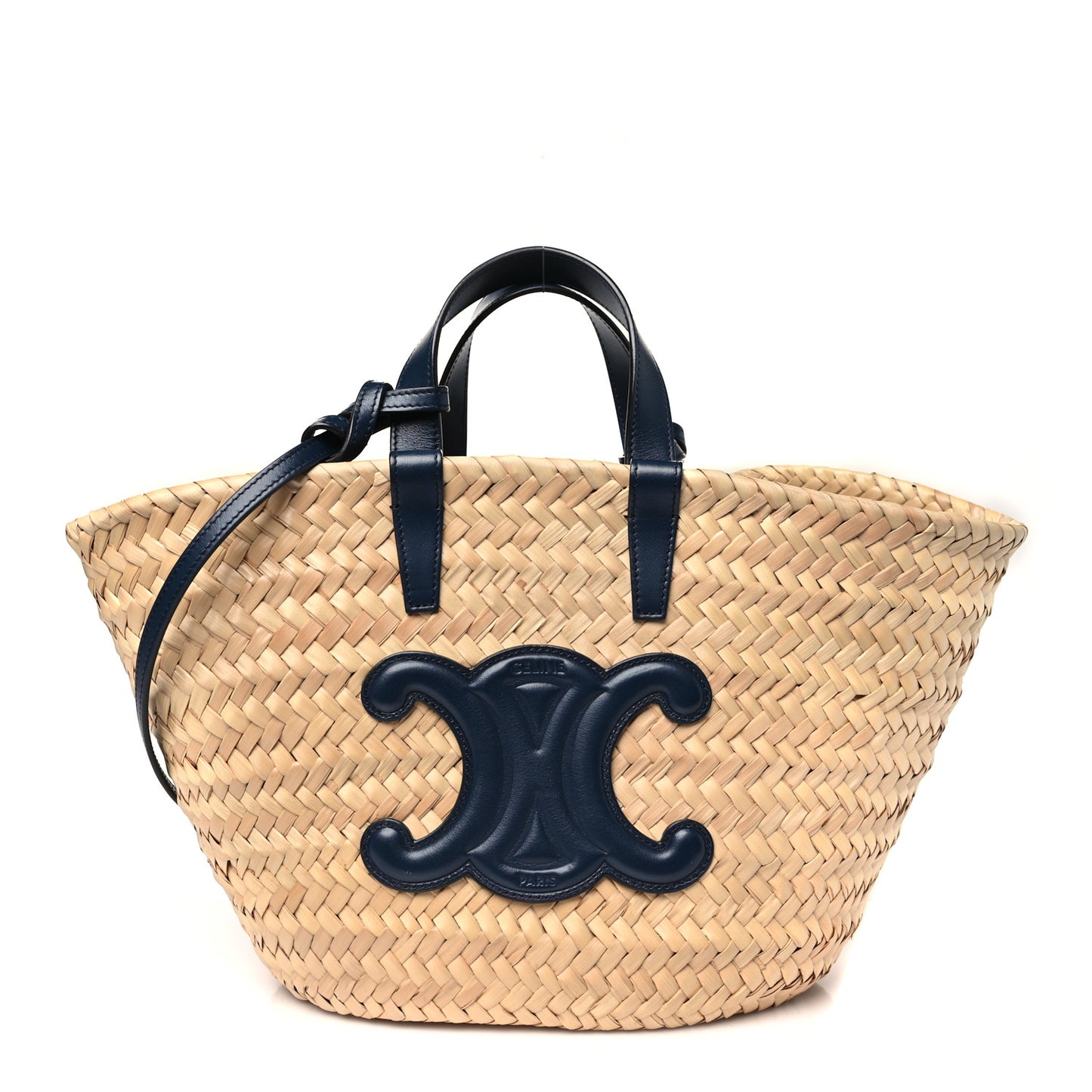 Raffia Calfskin Triomphe Teen Panier Navy Blue