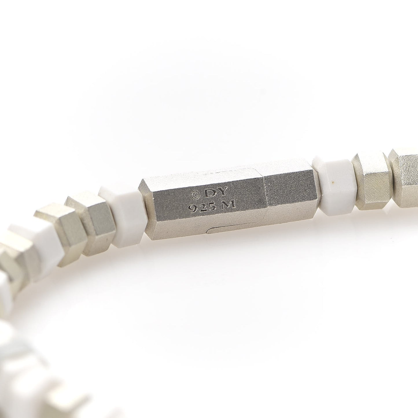 Sterling Silver Hex Bead Bracelet White