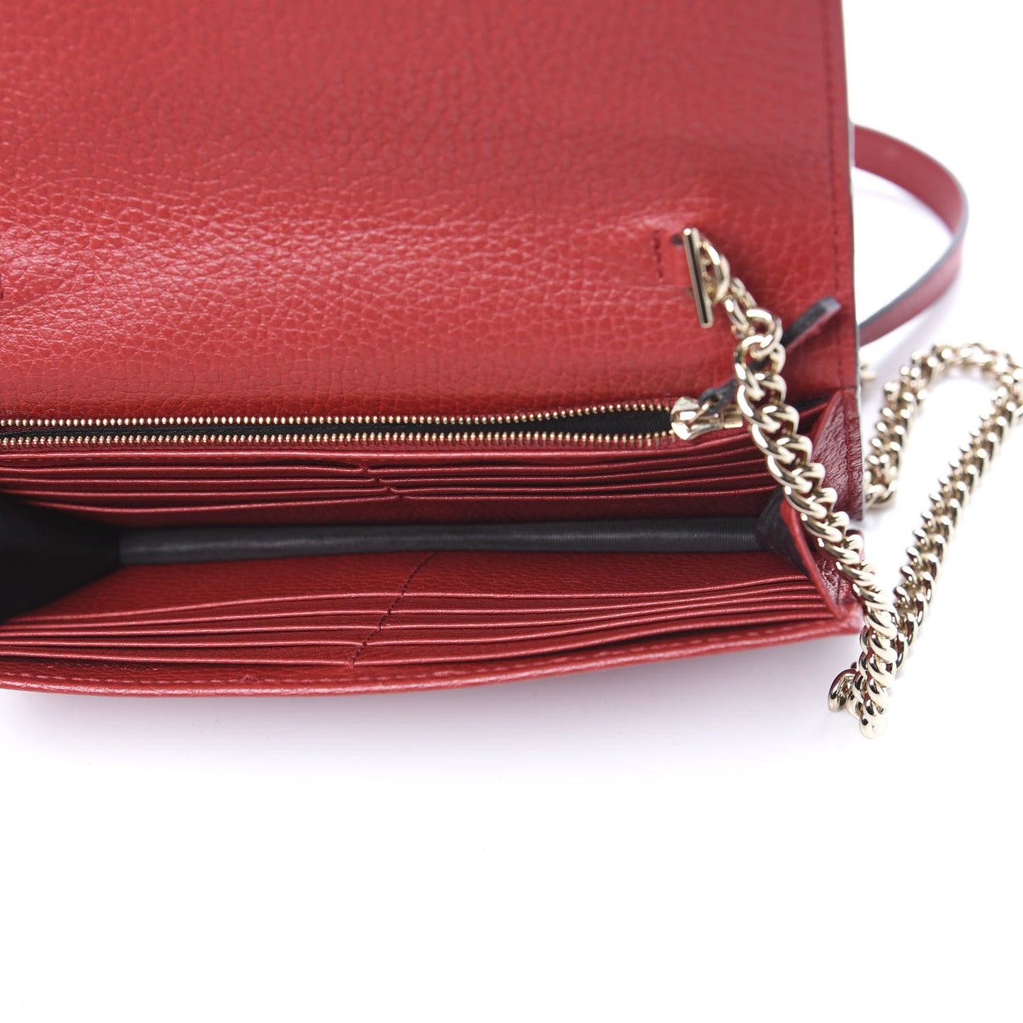 Dollar Calfskin Interlocking G Chain Wallet Red