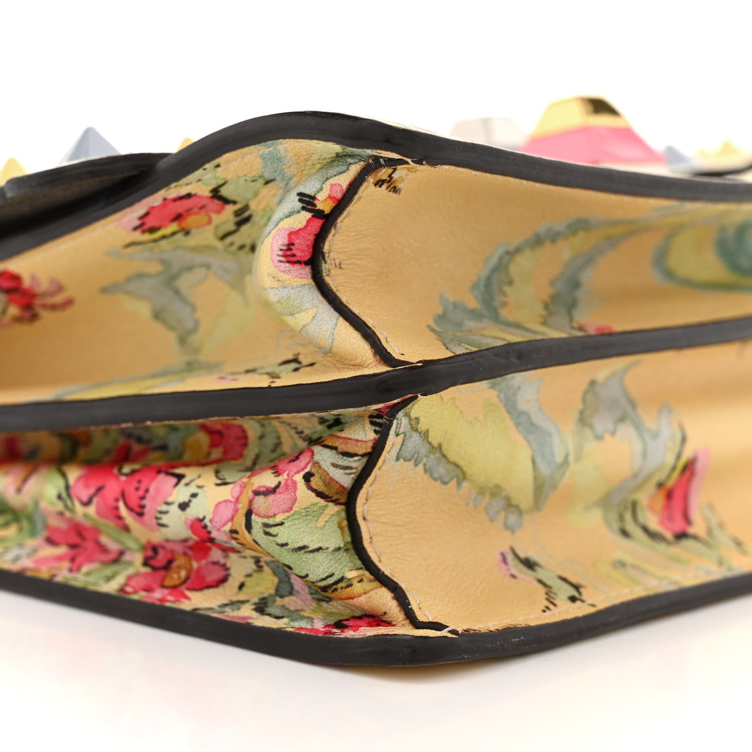 Fendi Vitello Marie Antoinette Print Scalloped Mix Studded Small Kan I Shoulder Bag Panna Multicolor 9 of 15