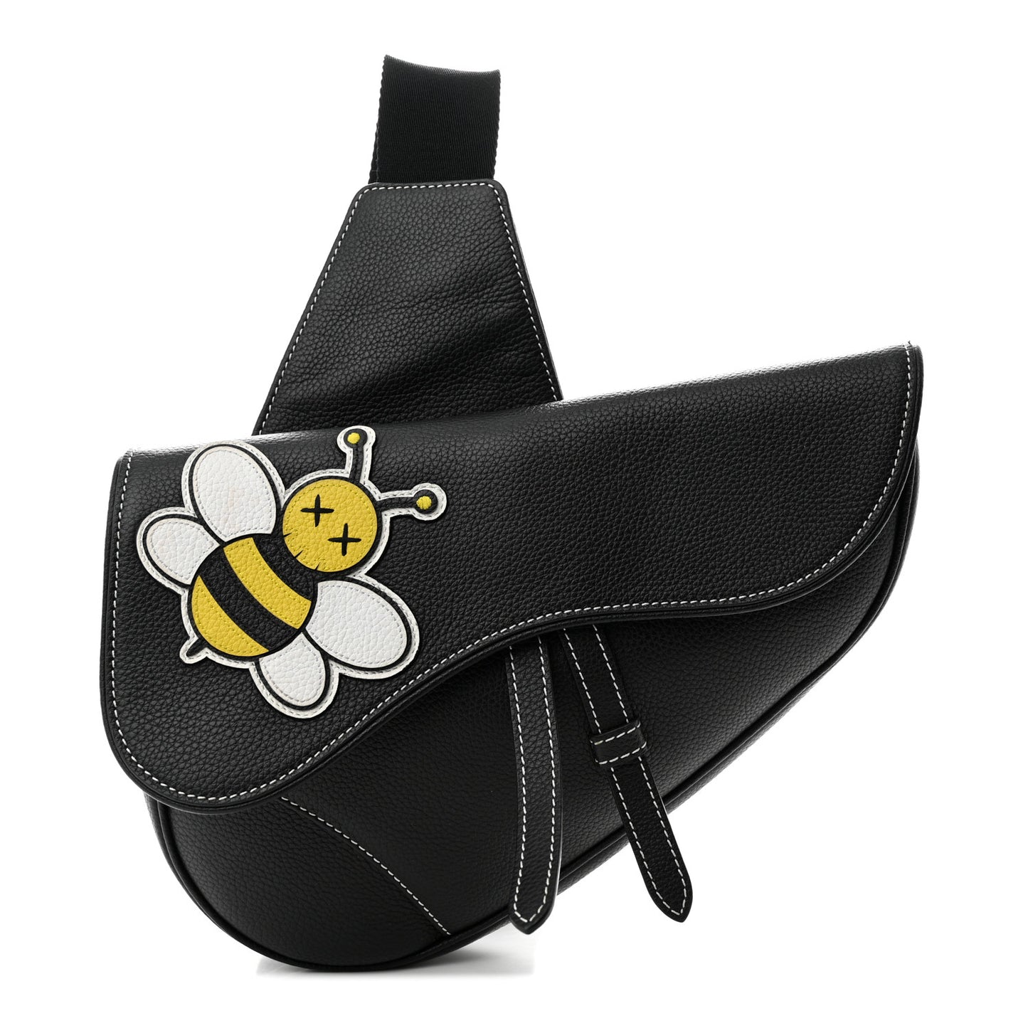 X KAWS Grained Calfskin Bee Saddle Bag Black