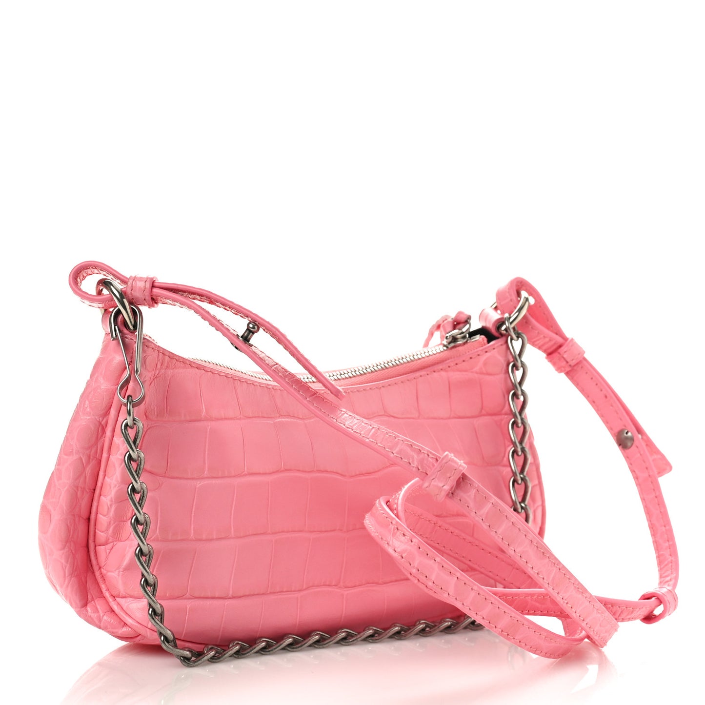 Extra Supple Calfskin Crocodile Embossed Le Cagole Mini Purse With Chain Sweet Pink