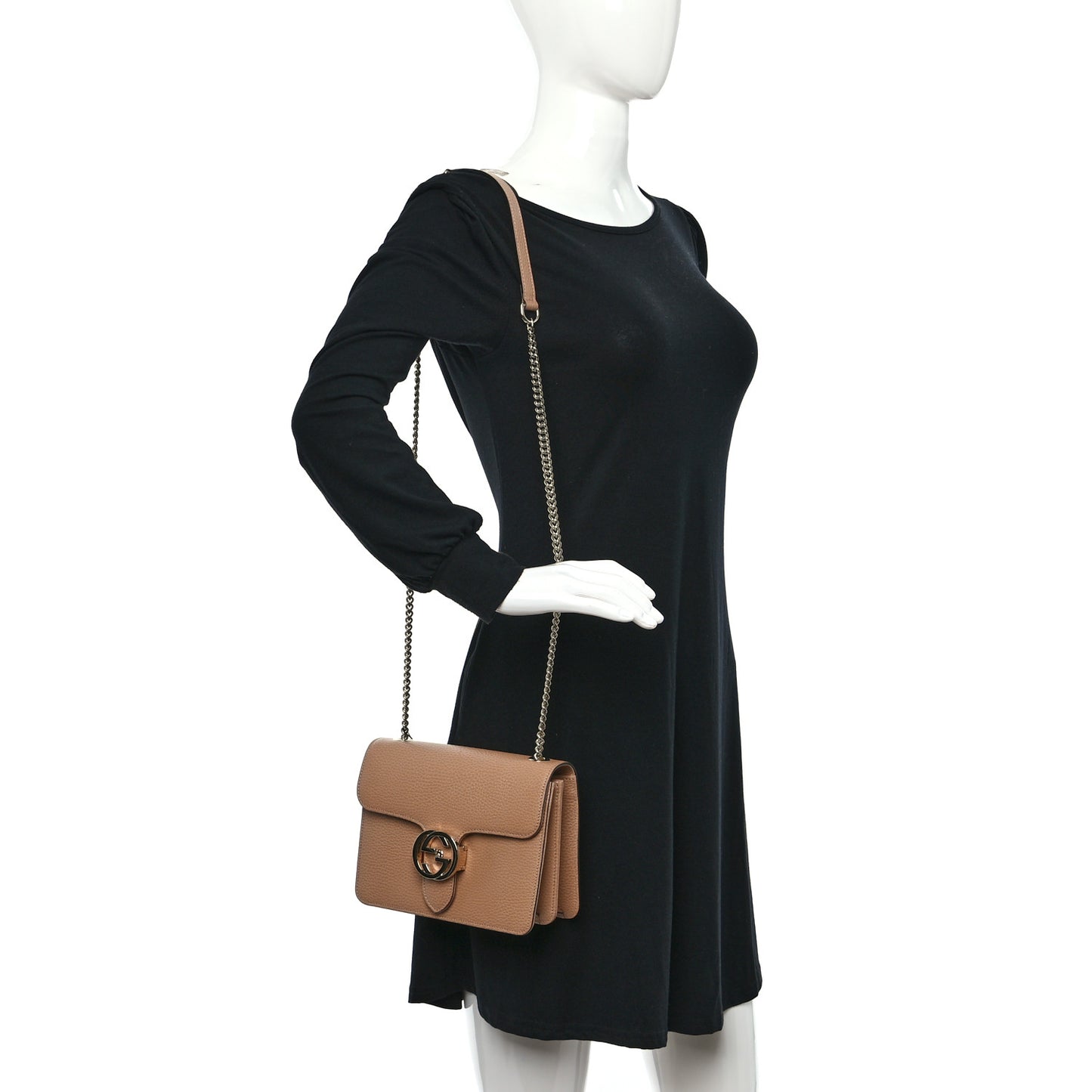 Dollar Calfskin Small Interlocking G Shoulder Bag Camelia