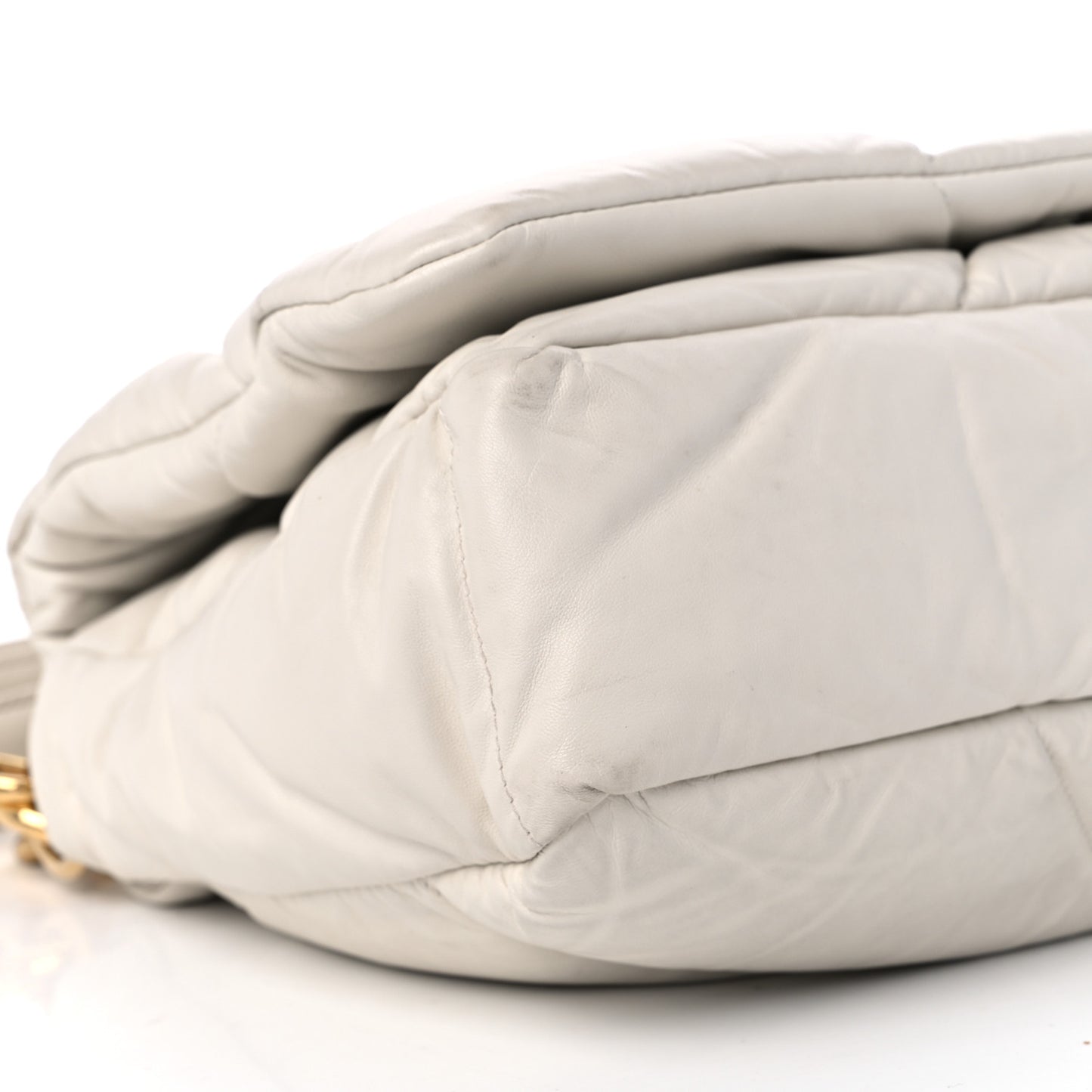 Nappa Soft Padded Logo Embossed Triangle Quilted Shoulder Bag White