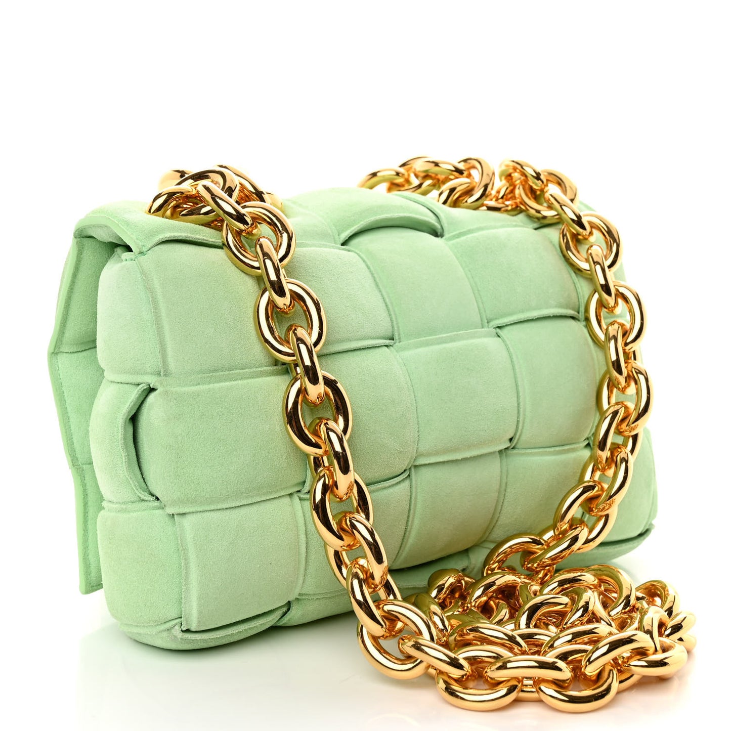 Suede Maxi Intrecciato Padded Chain Cassette Crossbody Bag Wasabi