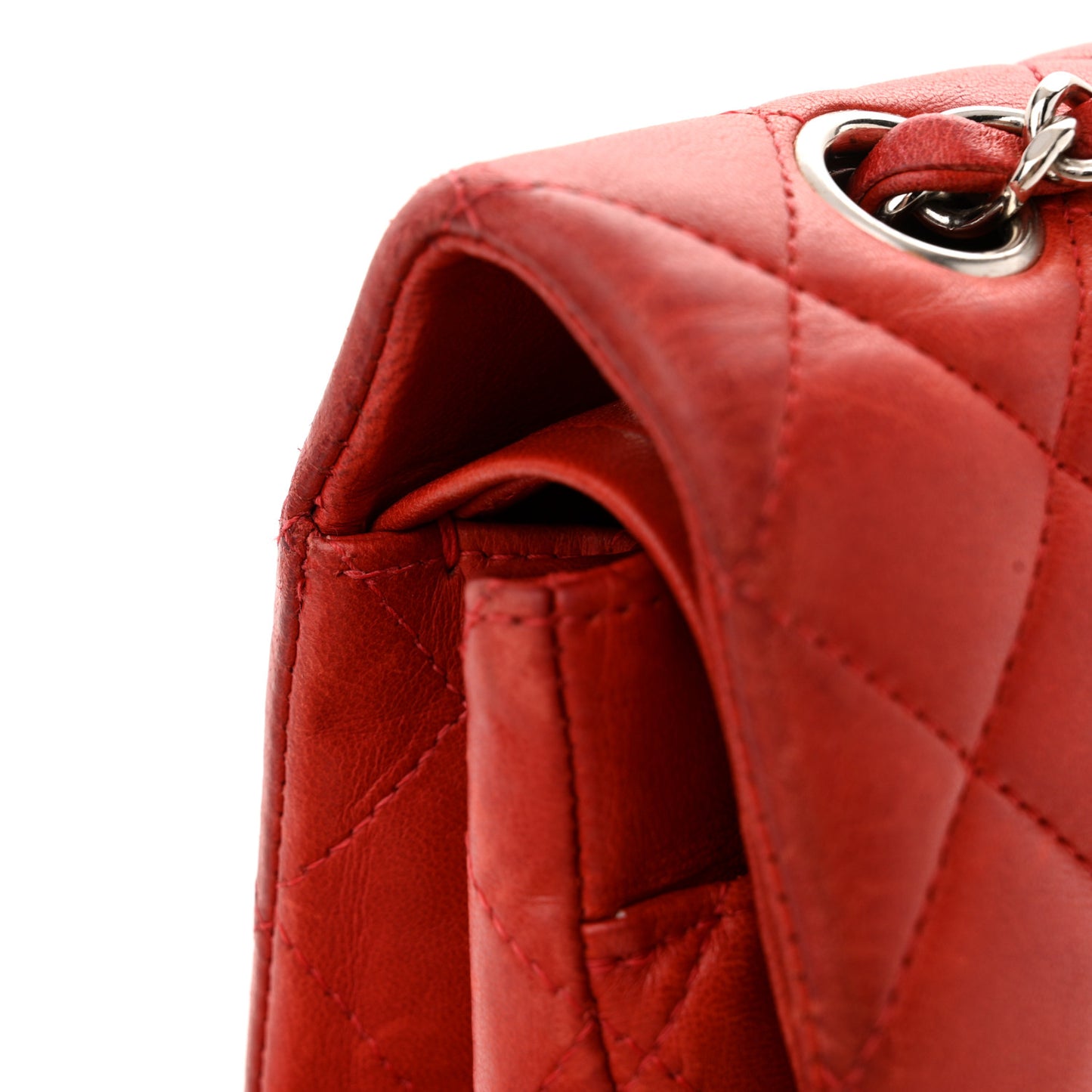 Lambskin Quilted Medium Double Flap Red