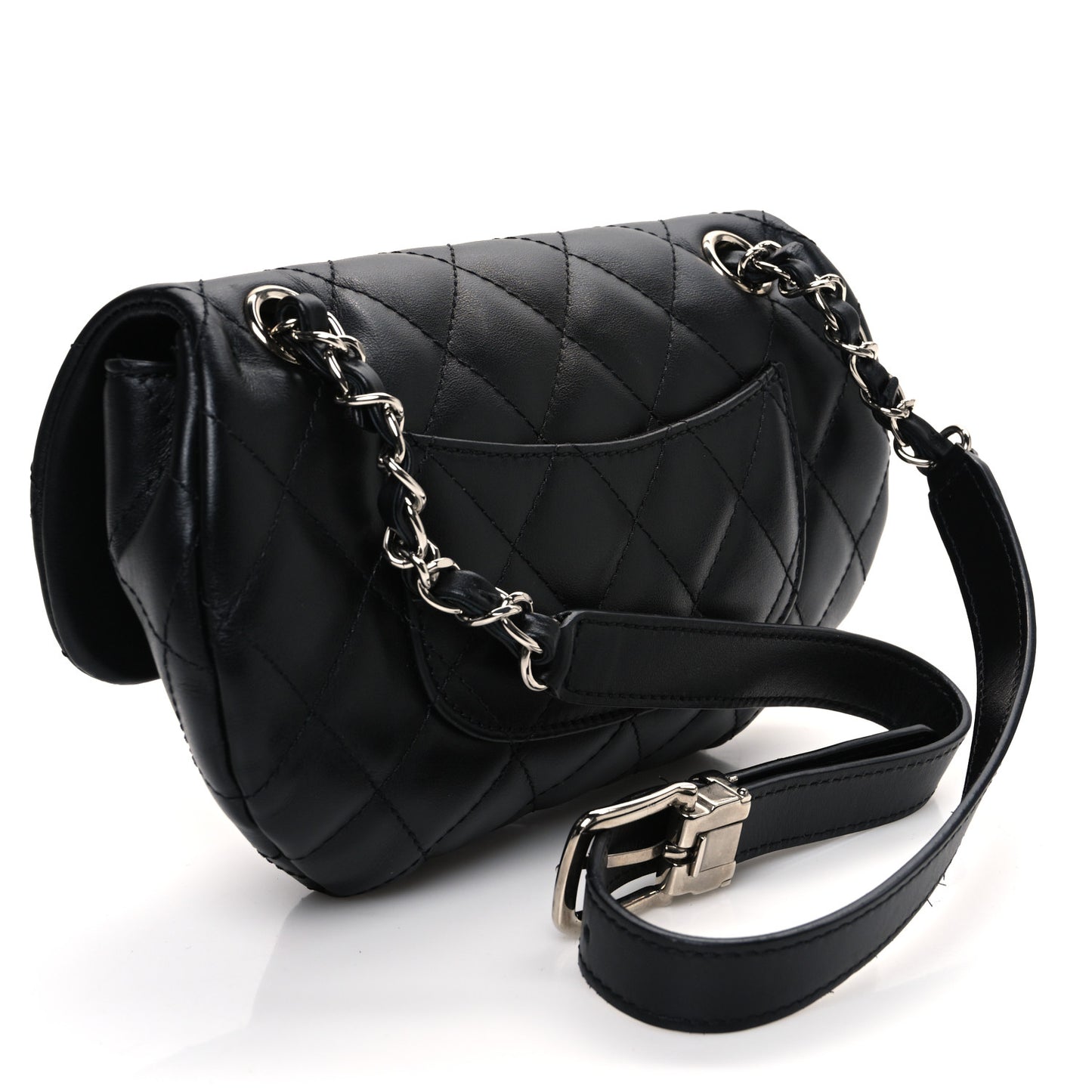 Calfskin Quilted CC Uniform Flap Belt Bag Black
