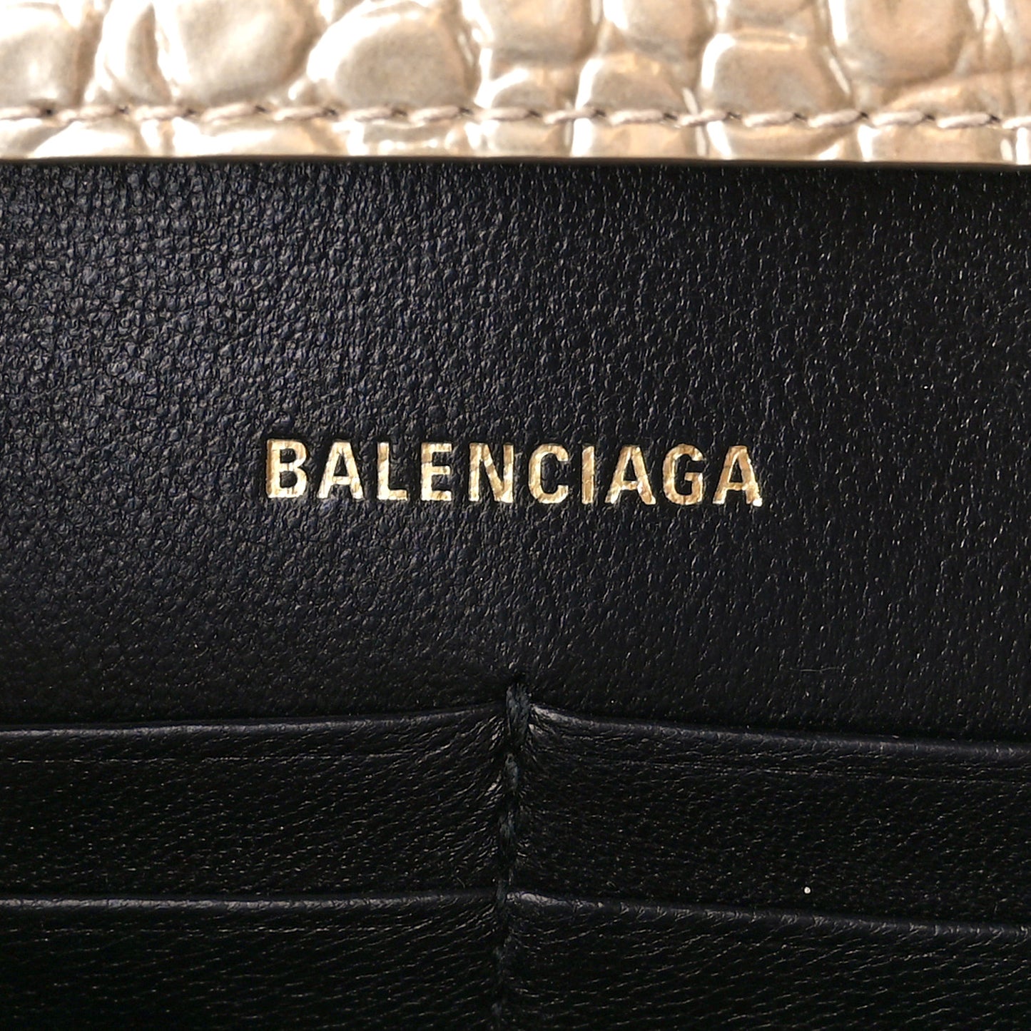 Shiny Calfskin Crocodile Embossed Hourglass Chain Bag Light Gold