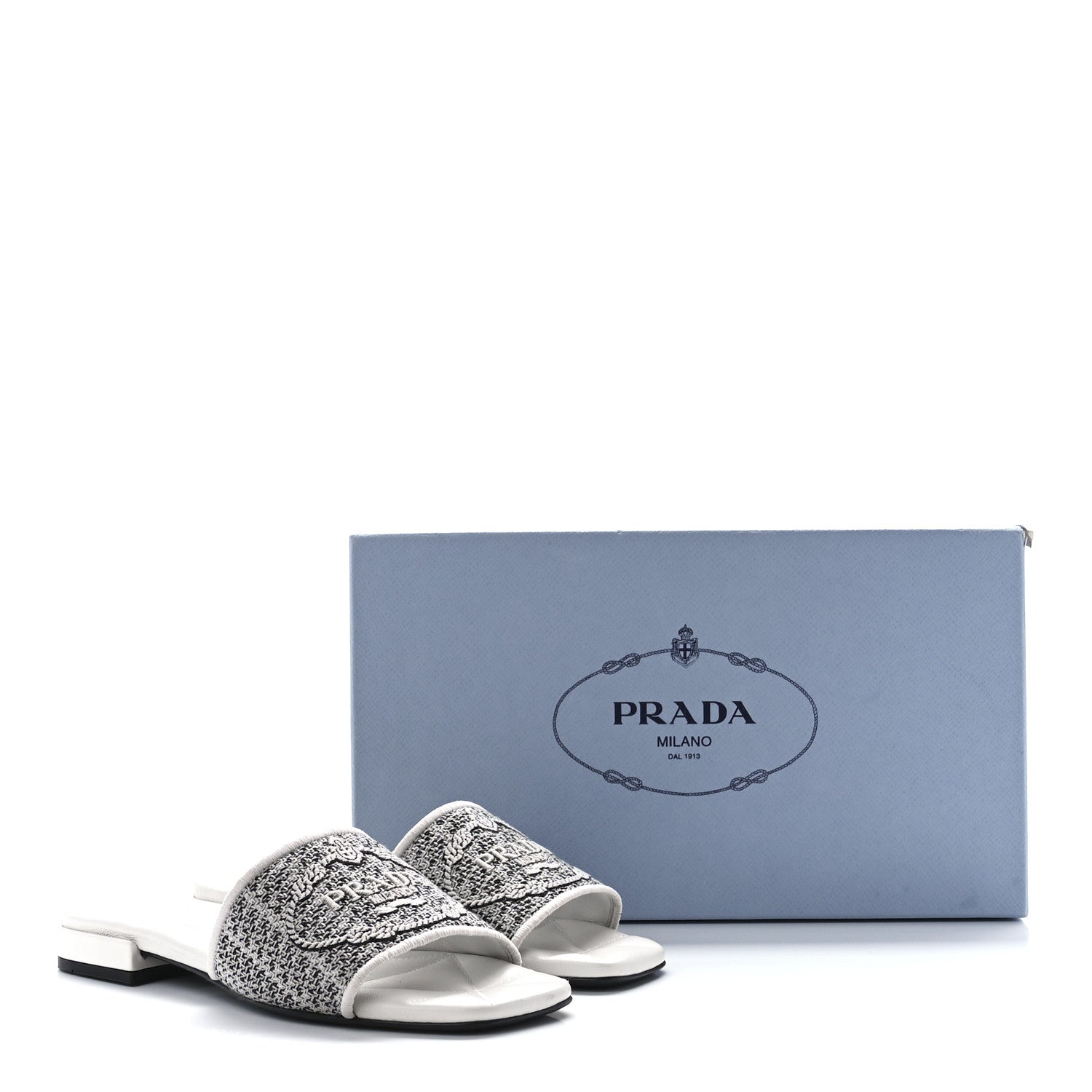 Prada Jacquard Logo Embroidered 10mm Slide Sandals 36 Black Talco 8 of 8