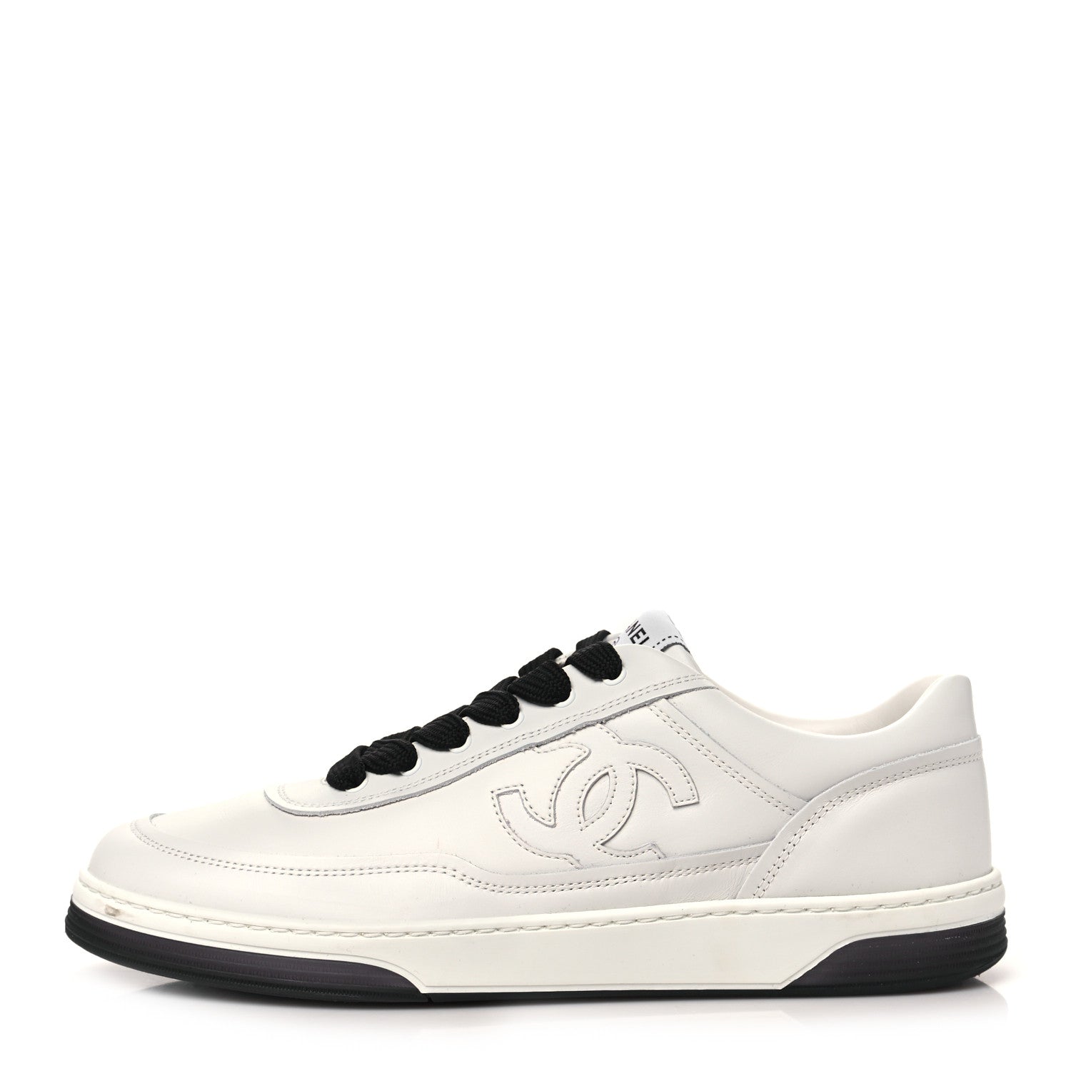 Chanel Calfskin CC Womens Sneakers 40 White Black 1643764