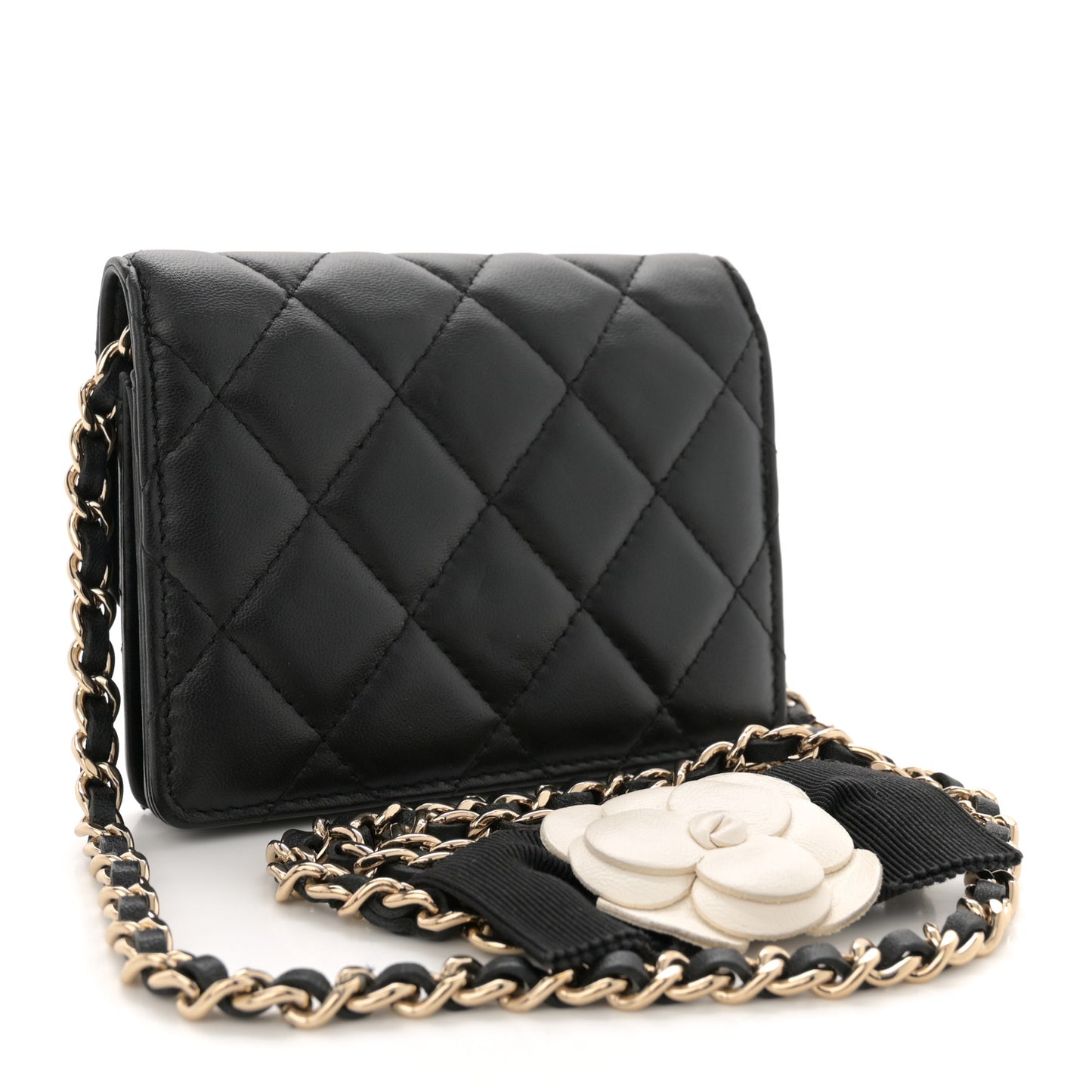 Lambskin Quilted My Chanel Lady Card Holder On Chain Black