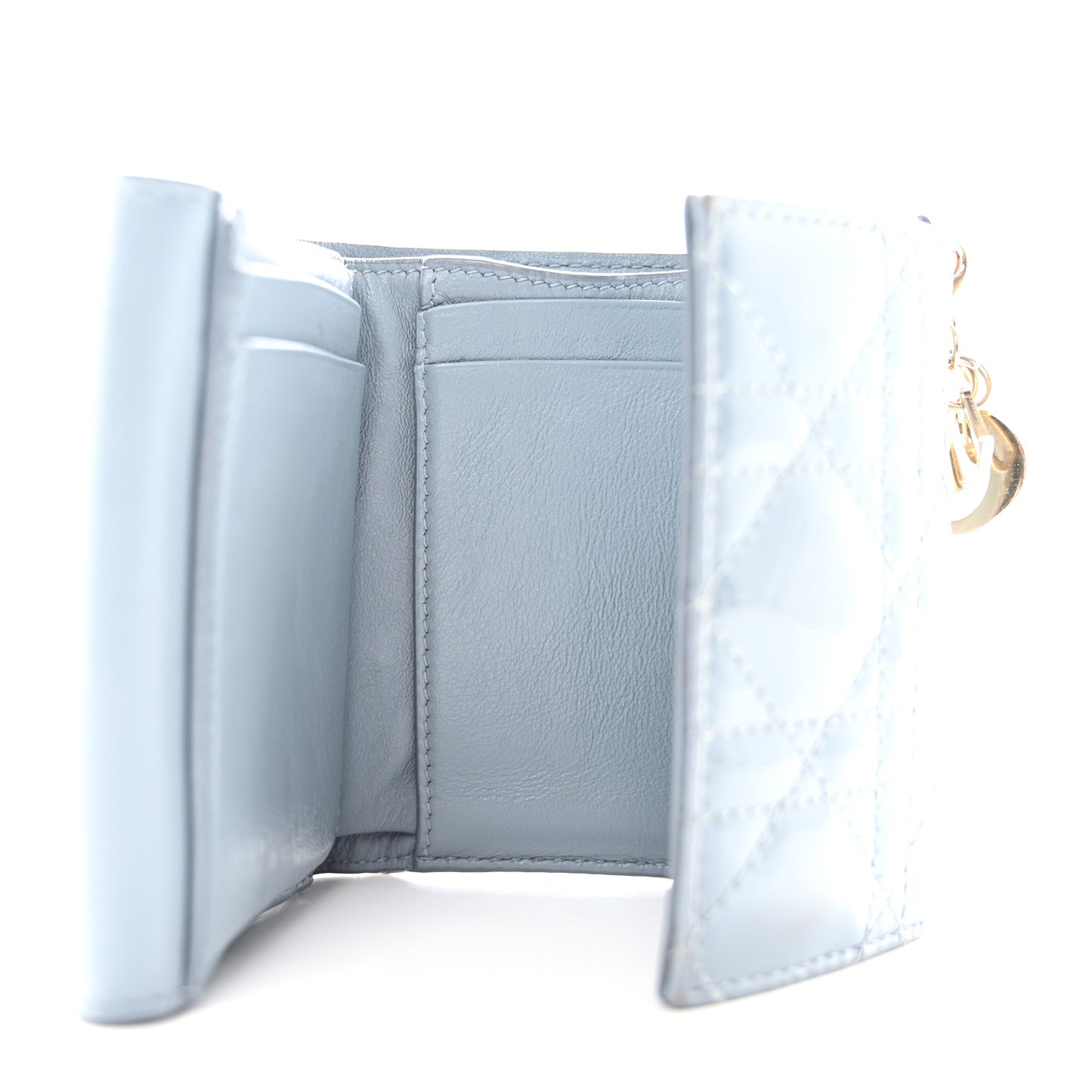 Patent Cannage Lady Dior Lotus Wallet Light Blue