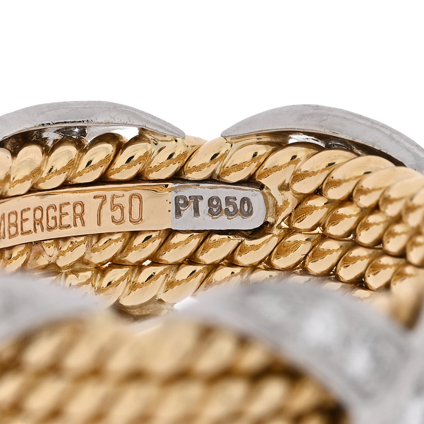 18K Yellow Gold Platinum Diamond Schlumberger Rope Four Row X Ring 50 5.25