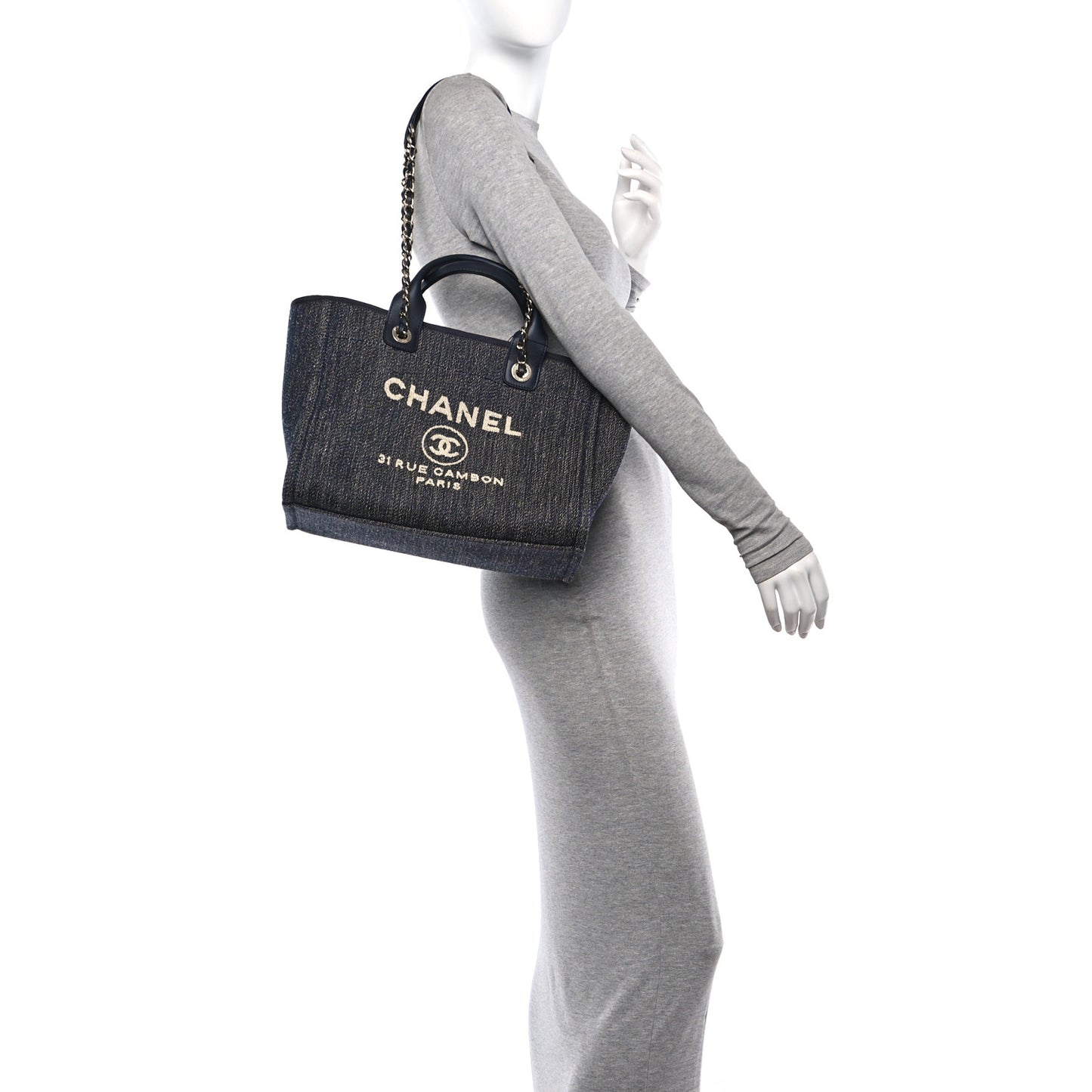 Denim Small Deauville Tote Dark Blue White