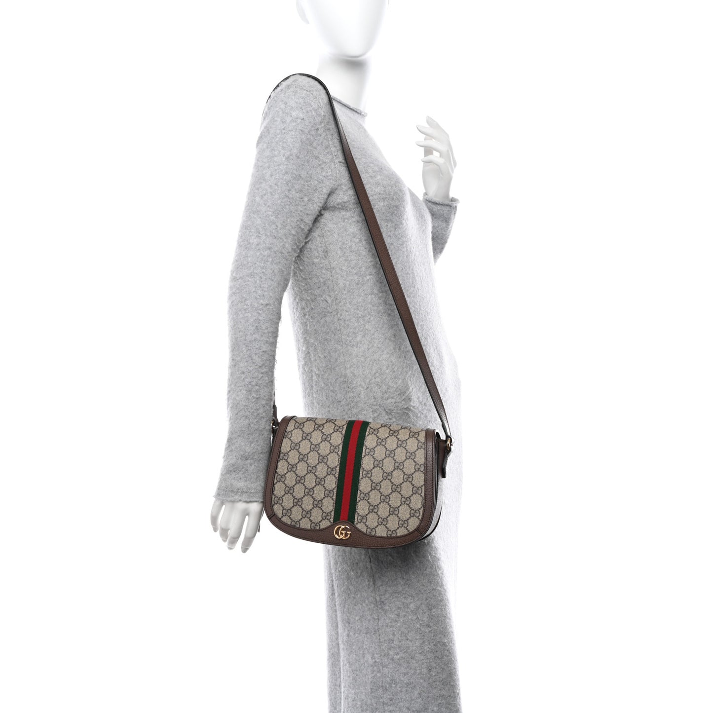 GG Supreme Monogram Web Small Ophidia Flap Messenger Bag Brown