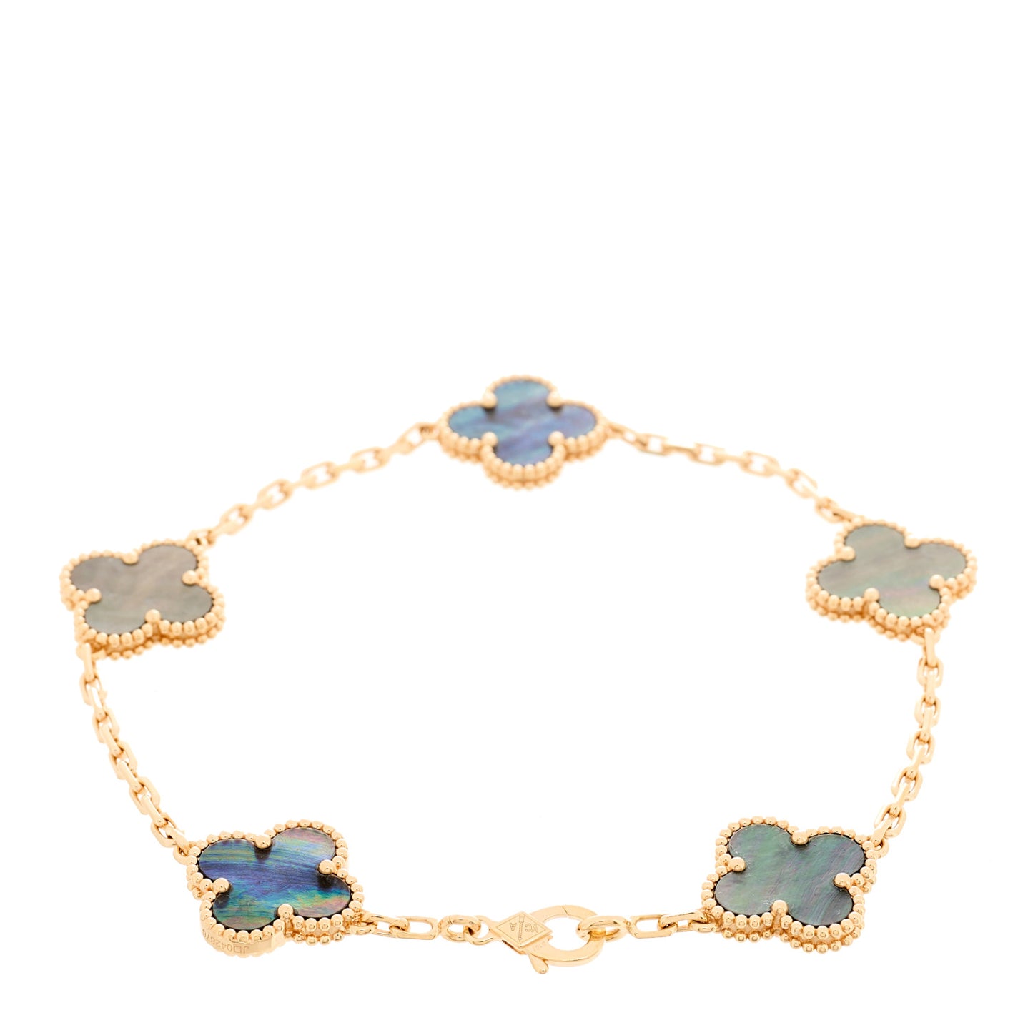 18K Rose Gold Gray Mother of Pearl 5 Motifs Vintage Alhambra Bracelet