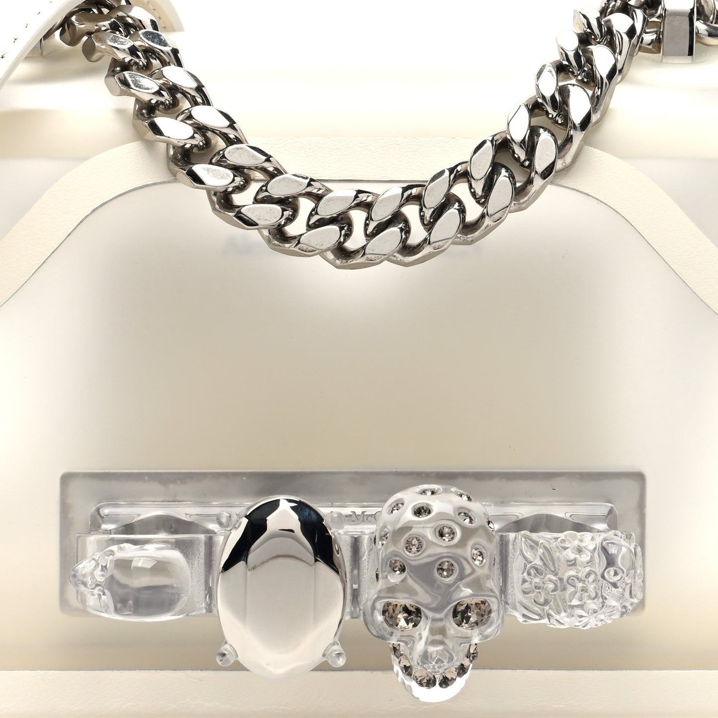 Calfskin Polyurethane Mini Jeweled Knuckle Satchel Clear White