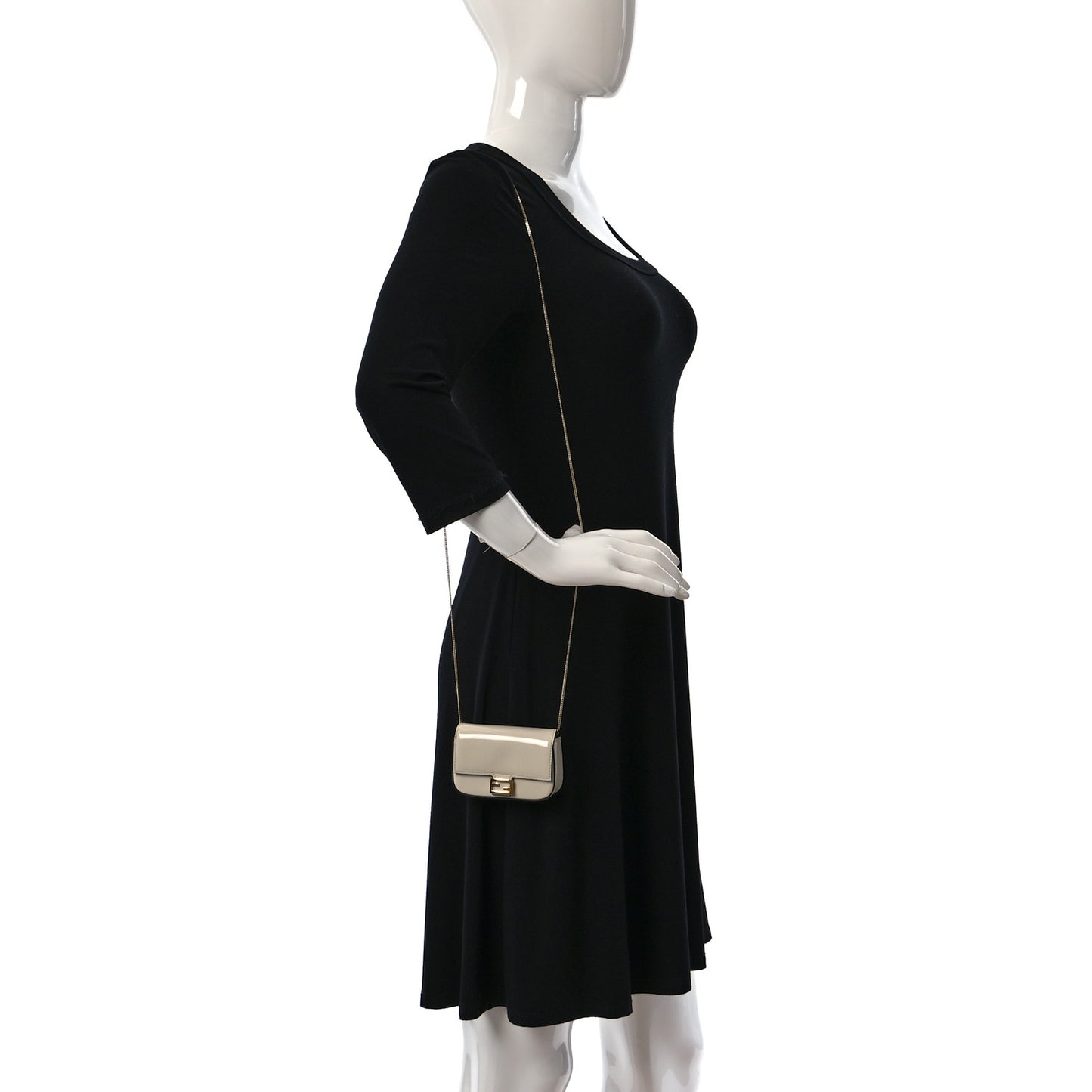 Vitello Vernice Mou Nano Baguette Belt Charm Latte