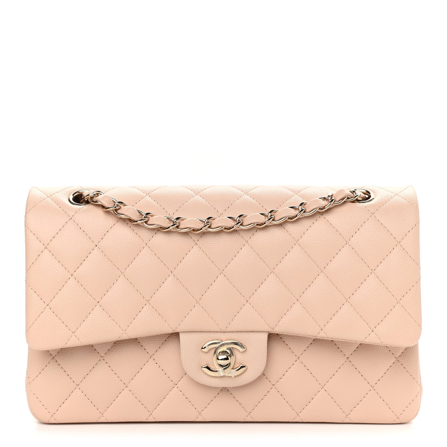 Caviar Quilted Medium Double Flap Light Beige