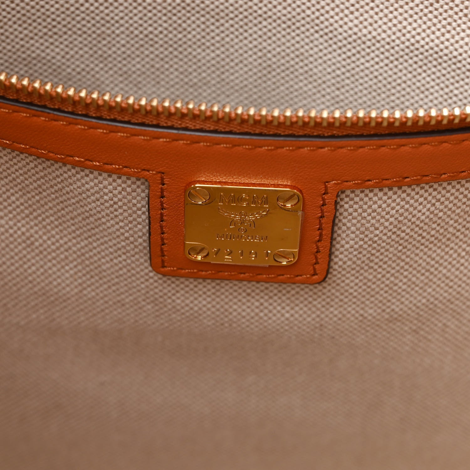 MCM Calfskin Linen Large Munchen Tote Cognac 7 of 12