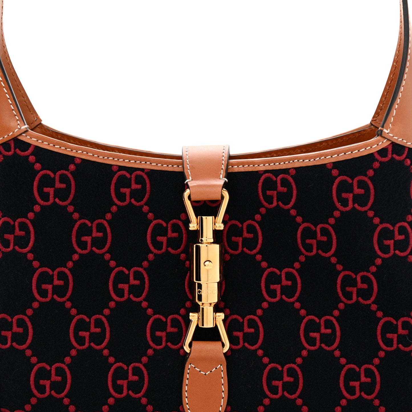 Wool GG Monogram Calfskin Small Jackie 1961 Navy Burgundy