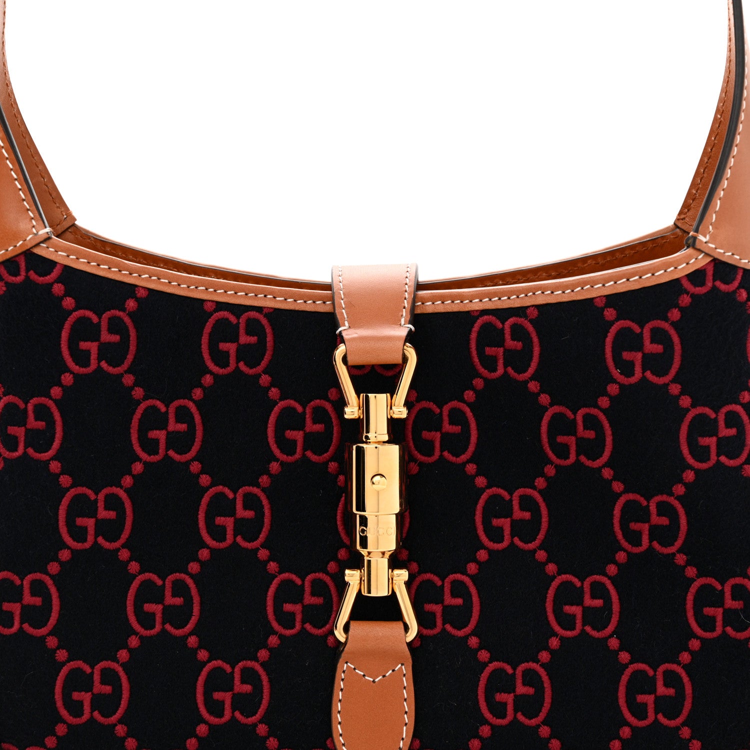 Gucci Wool GG Monogram Calfskin Small Jackie 1961 Navy Burgundy 8 of 10