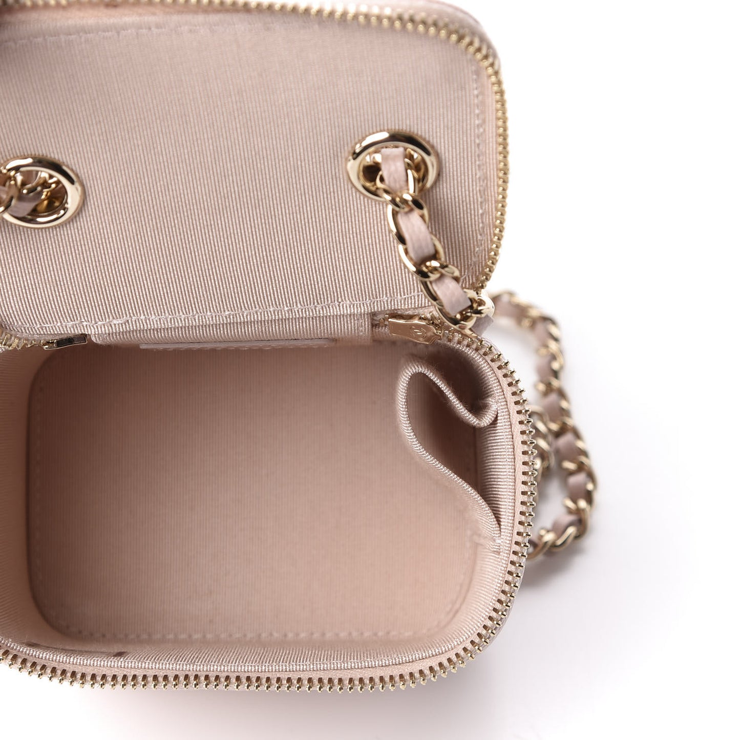 Caviar Quilted Mini Vanity Case With Chain Light Pink