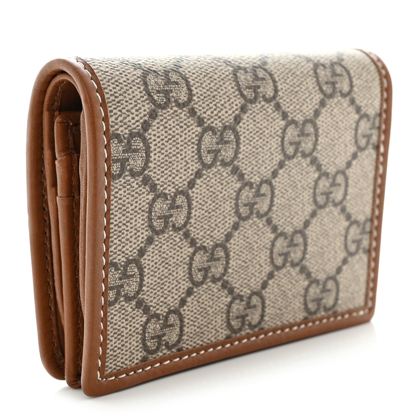 GG Supreme Monogram Textured Calfskin Emblem Mini Wallet Beige Dark Brown