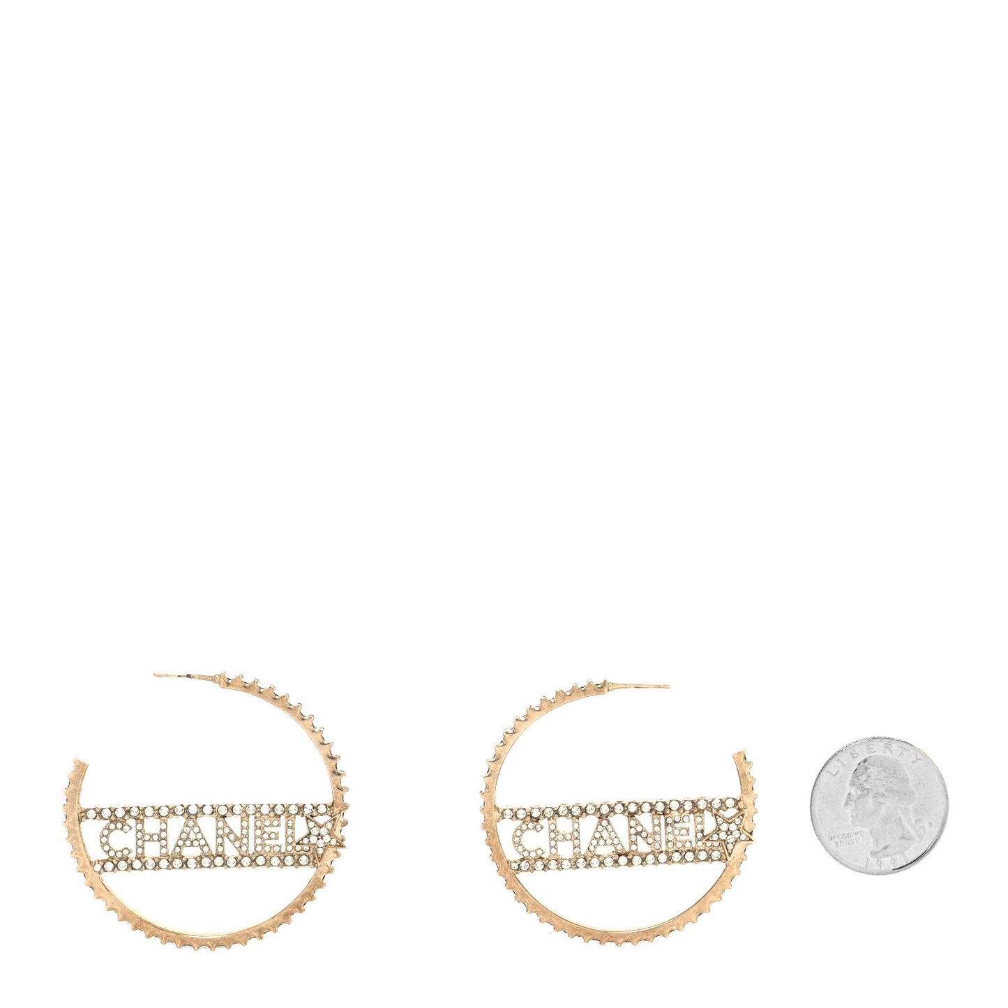 Metal Crystal CC Star Logo Hoop Earrings Gold