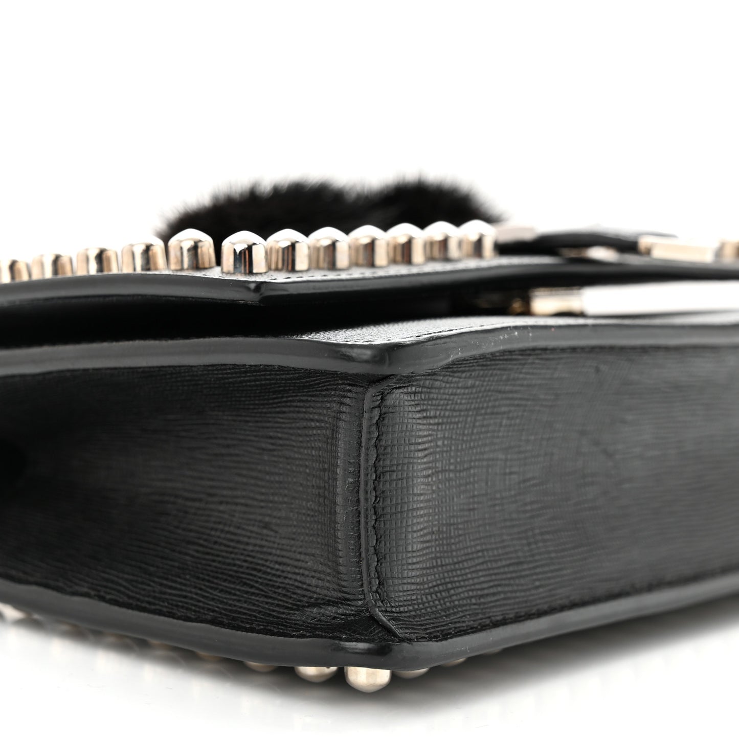 Vitello Elite Mink Fur Studded Karlito Tube Wallet on Chain Black