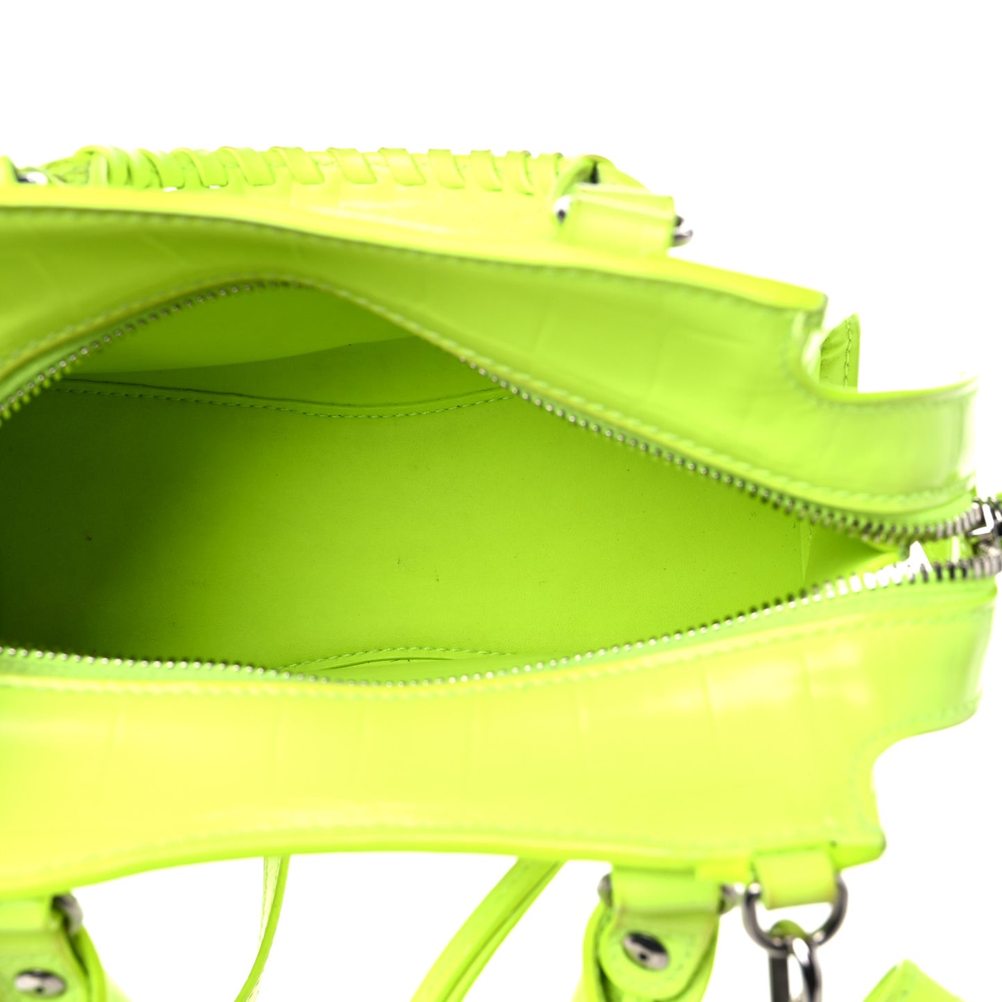 Semi Shiny Calfskin Crocodile Embossed Neo Classic Silver Hardware Mini City Fluo Yellow