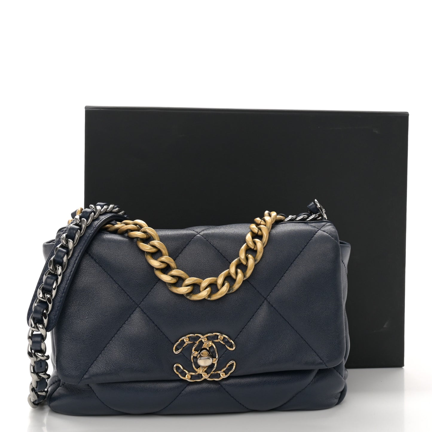 Lambskin Quilted Medium Chanel 19 Flap Navy Blue