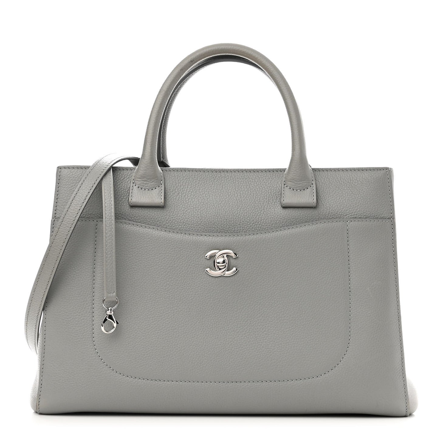 Grained Calfskin Small Neo Executive Shopper Tote Grey