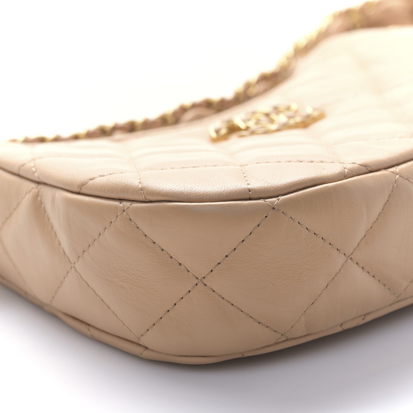 Aged Calfskin Quilted Small Chanel 19 Hobo Beige