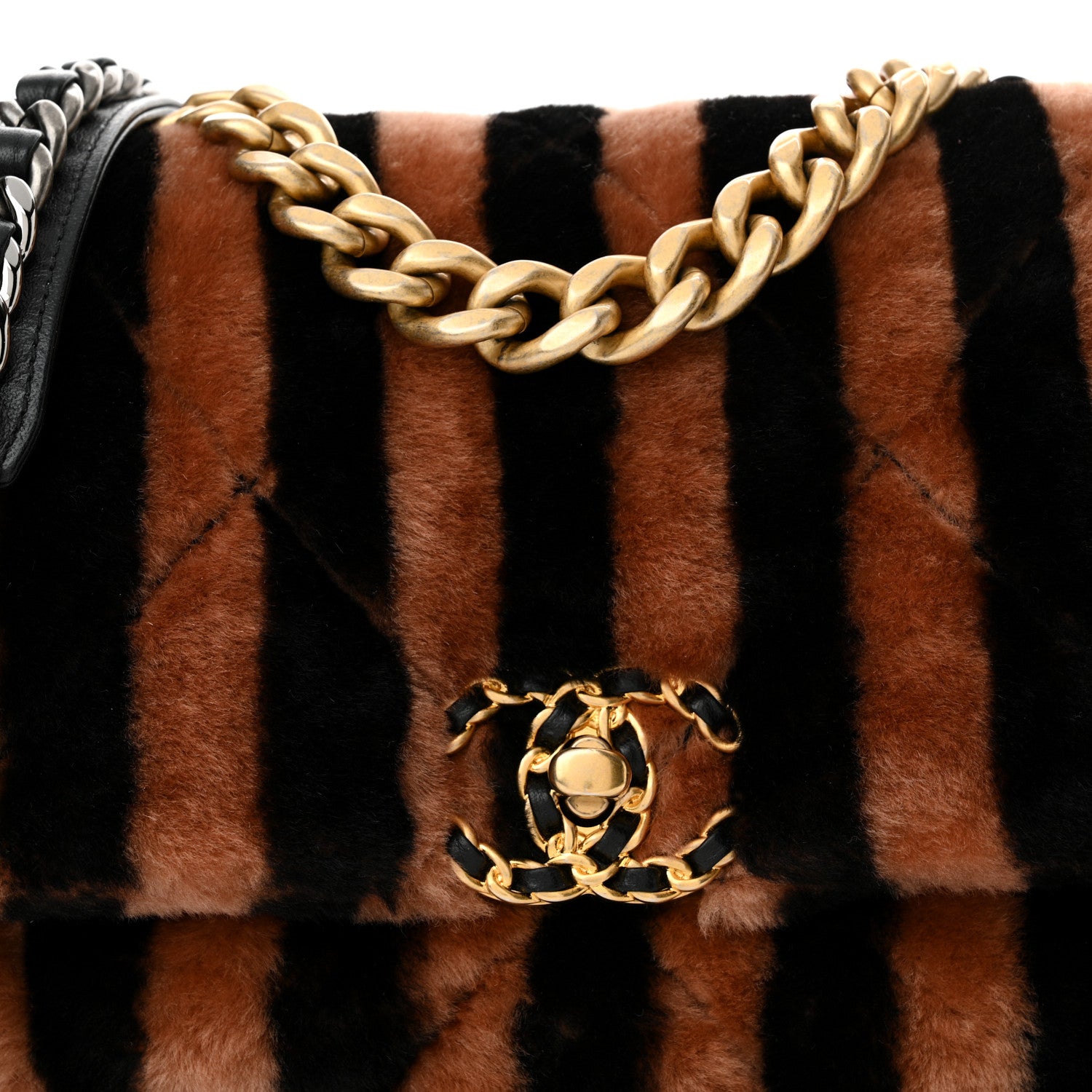 Chanel Shearling Striped Medium Chanel 19 Flap Black Beige 8 of 11