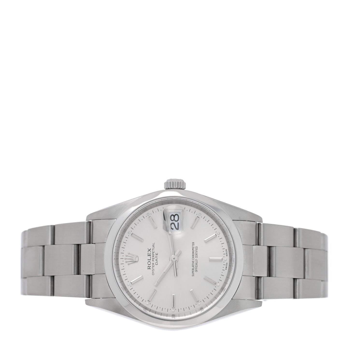 Stainless Steel 34mm Oyster Perpertual Date Watch Silver 15200
