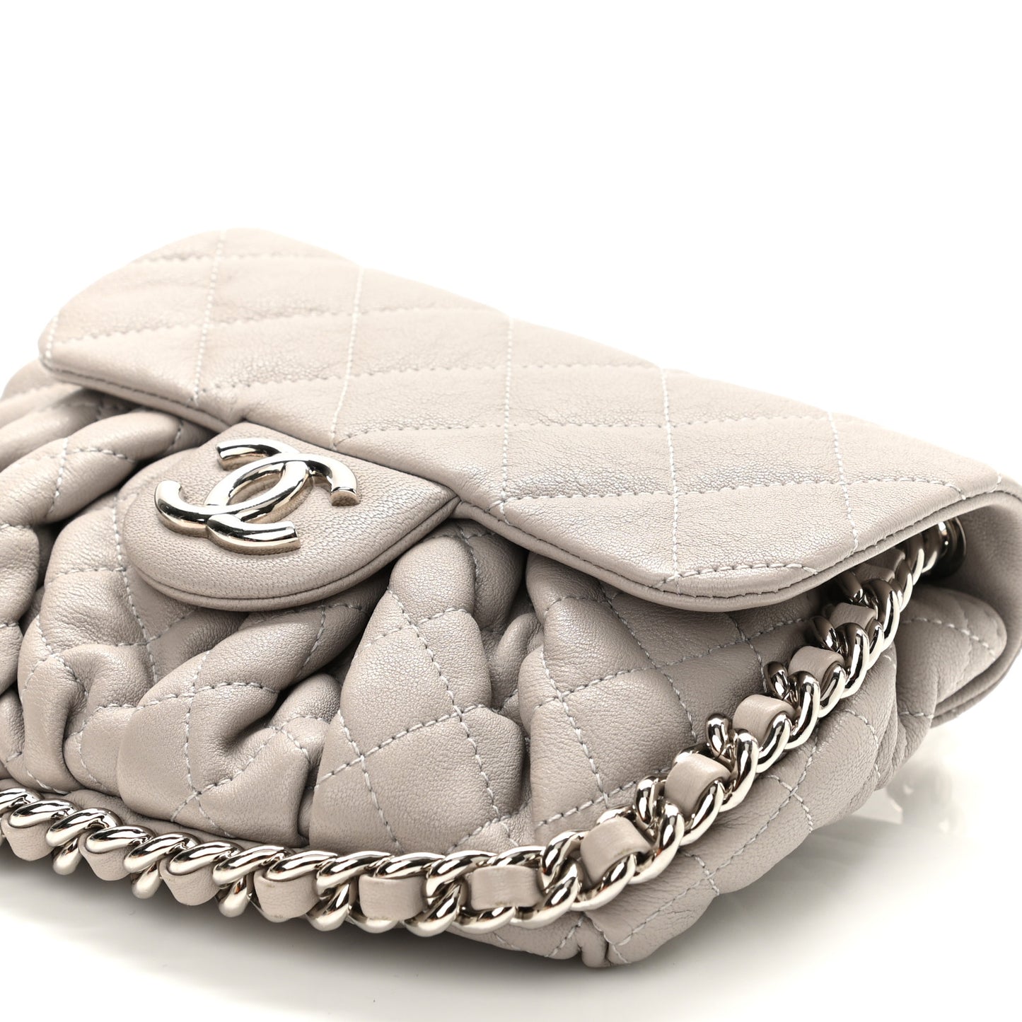 Washed Lambskin Quilted Mini Chain Around Flap Taupe