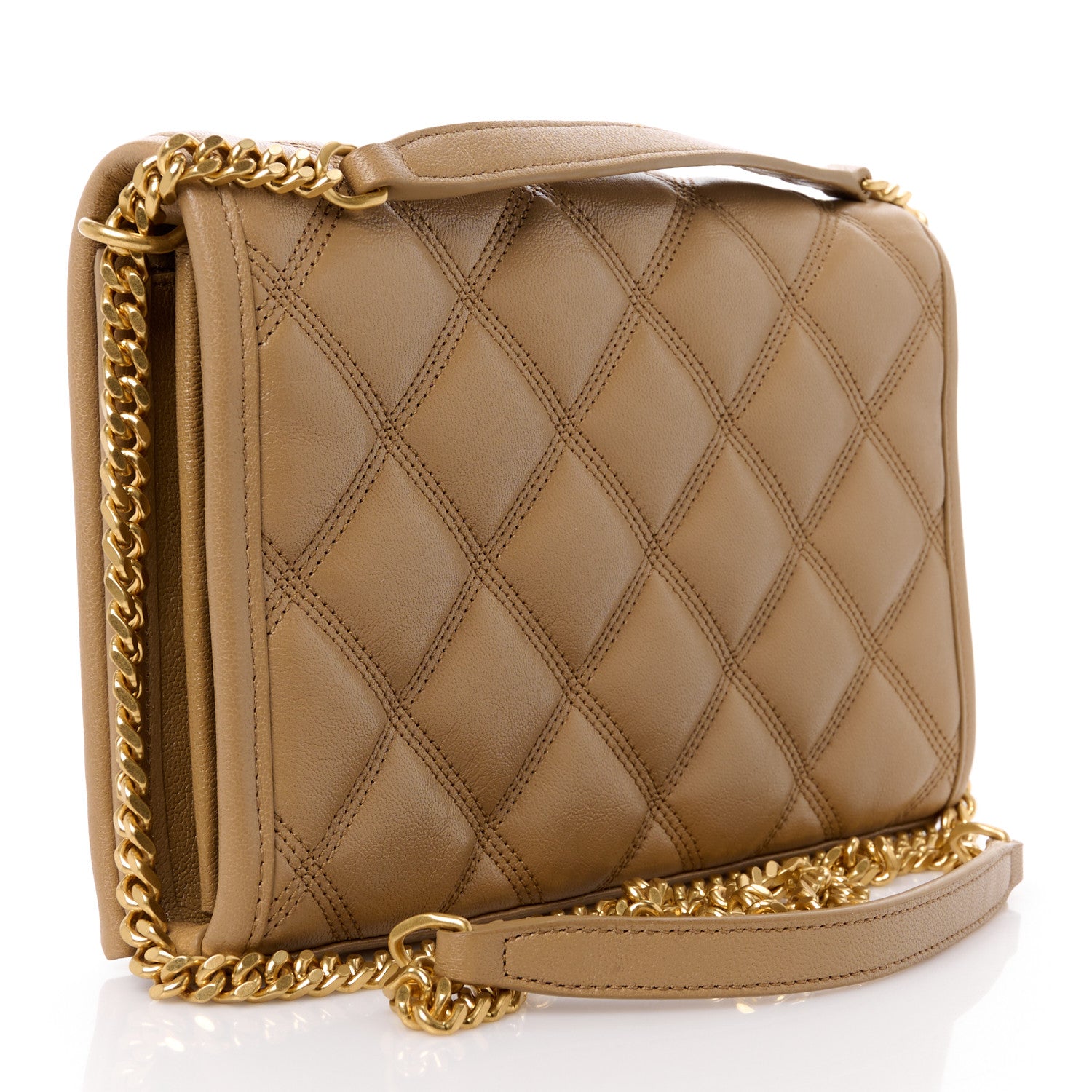 Saint Laurent Lambskin Diamond Quilted Becky Chain Wallet Natural Tan 3 of 13