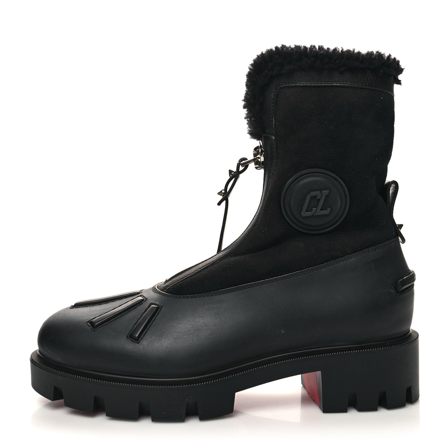 Kid Calfskin Suede Rubber Shearling Glory Duck Flat Boot 37 Black