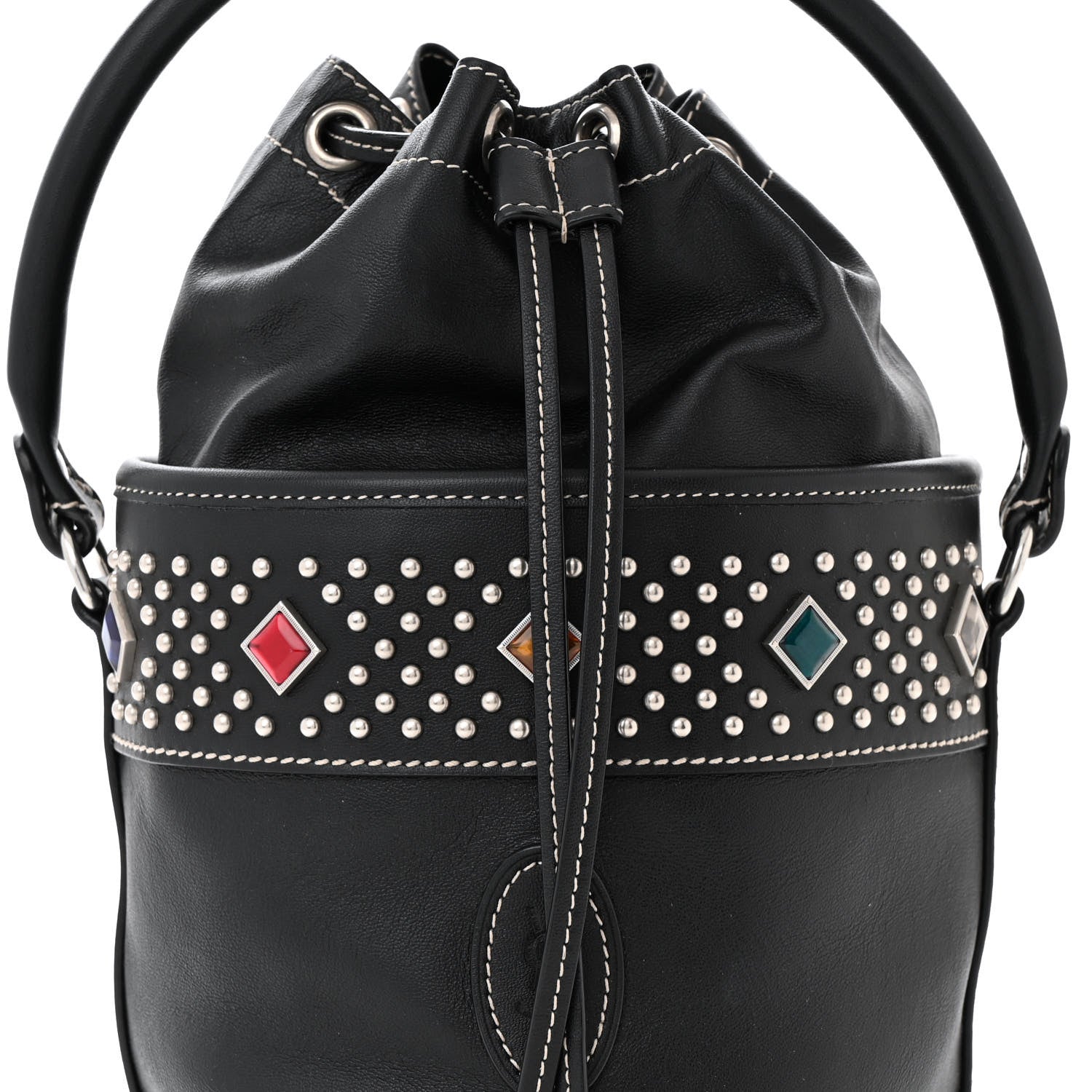 Saint Laurent Smooth Calfskin Studded Small Bahia Drawstring Bucket Bag Black Multicolor 7 of 10