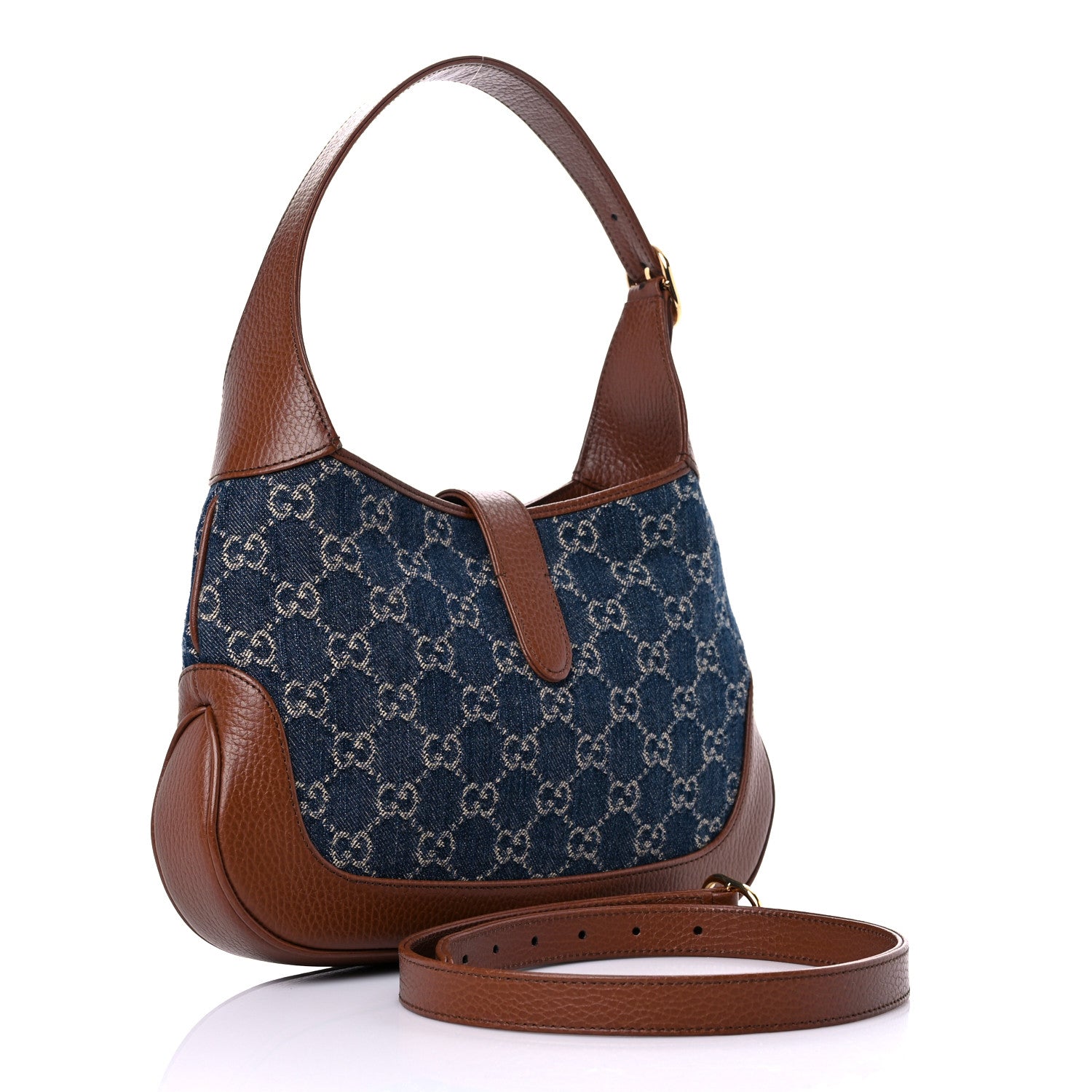 Gucci New Denim GG Monogram Calfskin Small Jackie 1961 Hobo Blue Tea Cuir 3 of 12