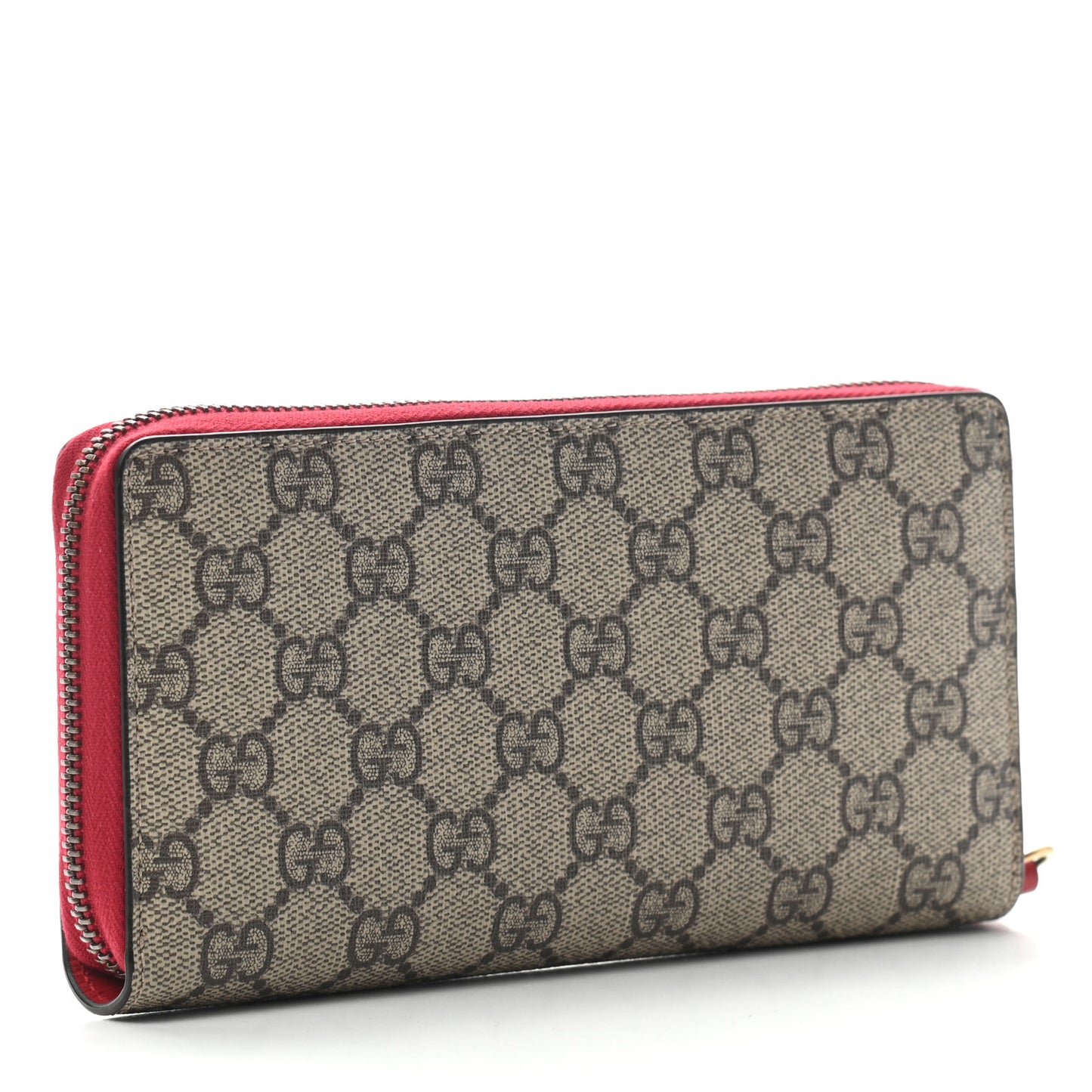 GG Supreme Monogram Cherries Zip Around Wallet Hibiscus Red