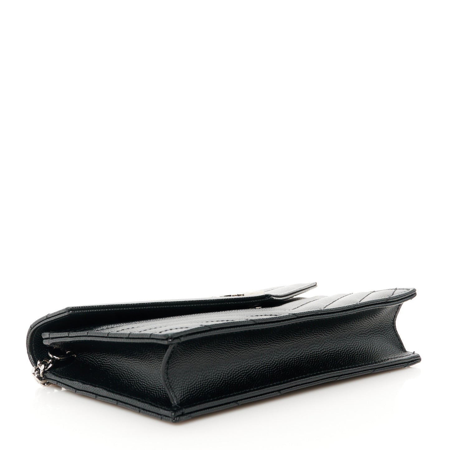 Grain De Poudre Matelasse Chevron Monogram Envelope Chain Wallet Black