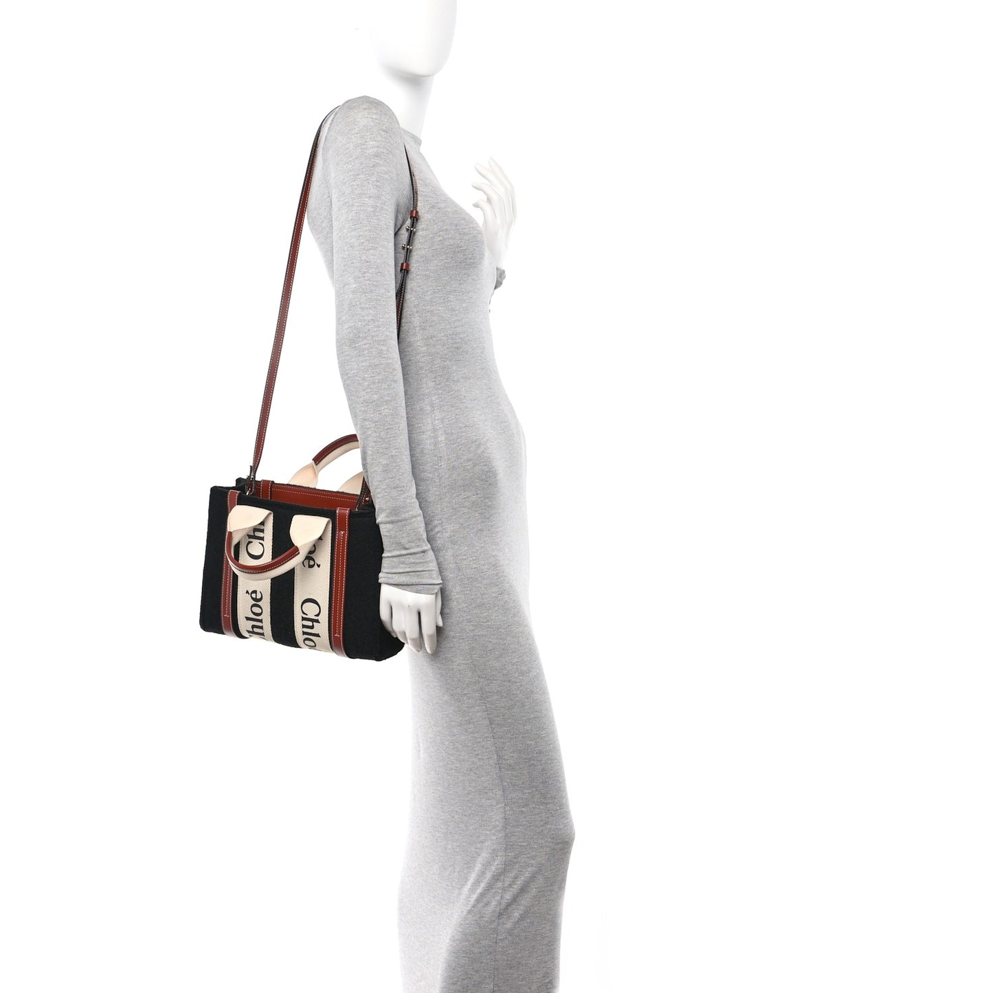 Felt Calfskin Small Woody Ribbon Tote With Strap Black