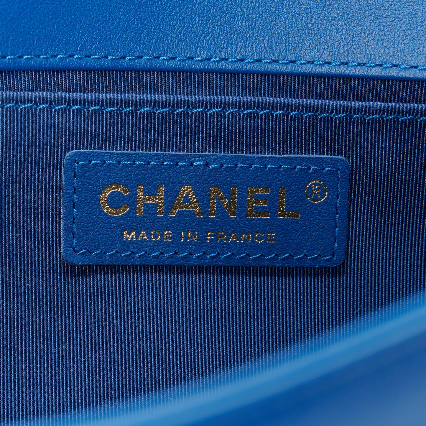 Calfskin Chevron Quilted Medium Boy Flap Blue